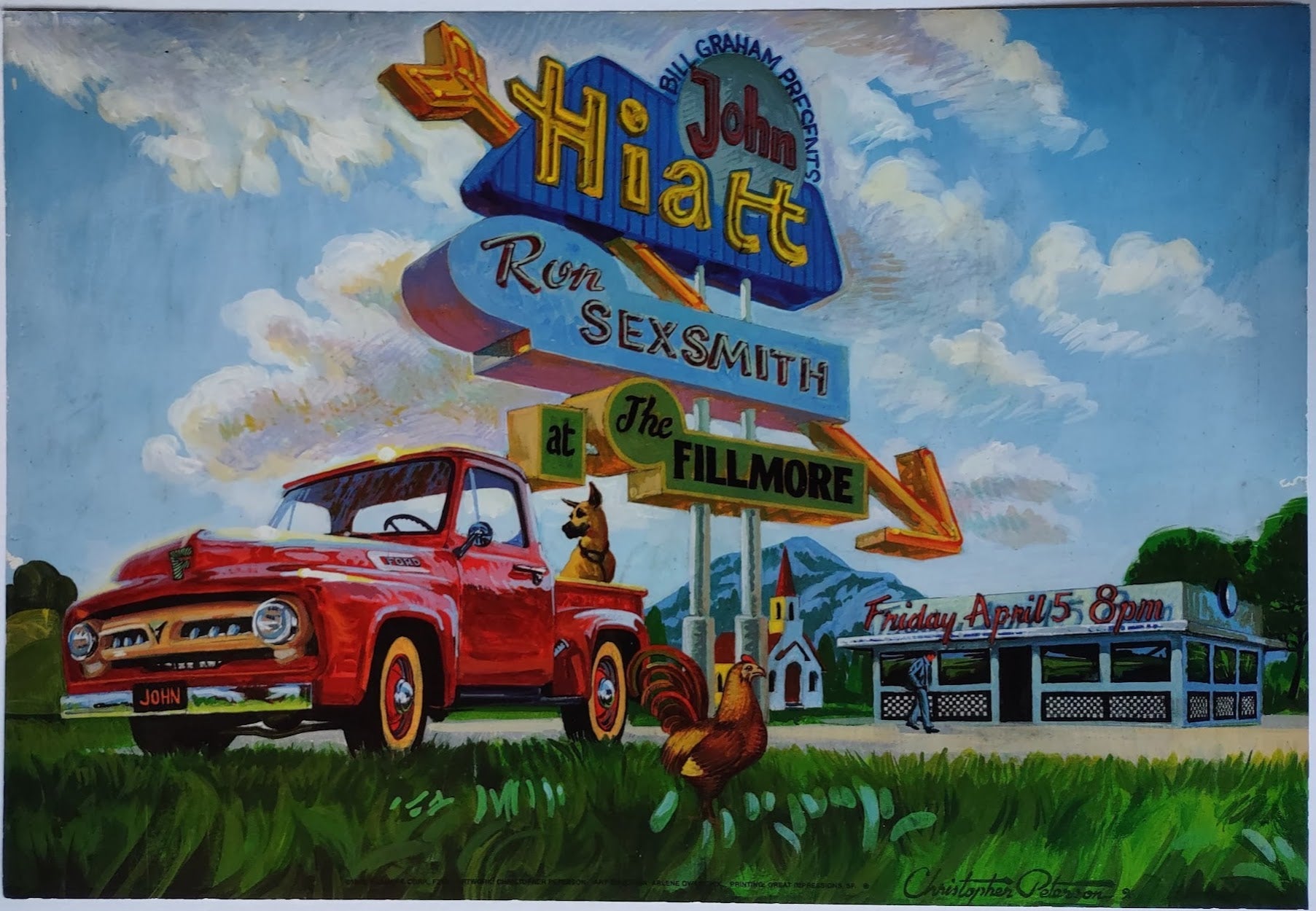F214 John Hiatt, The Fillmore by Christopher Peterson - April 5, 1996 - San Francisco, Fillmore Gig Print