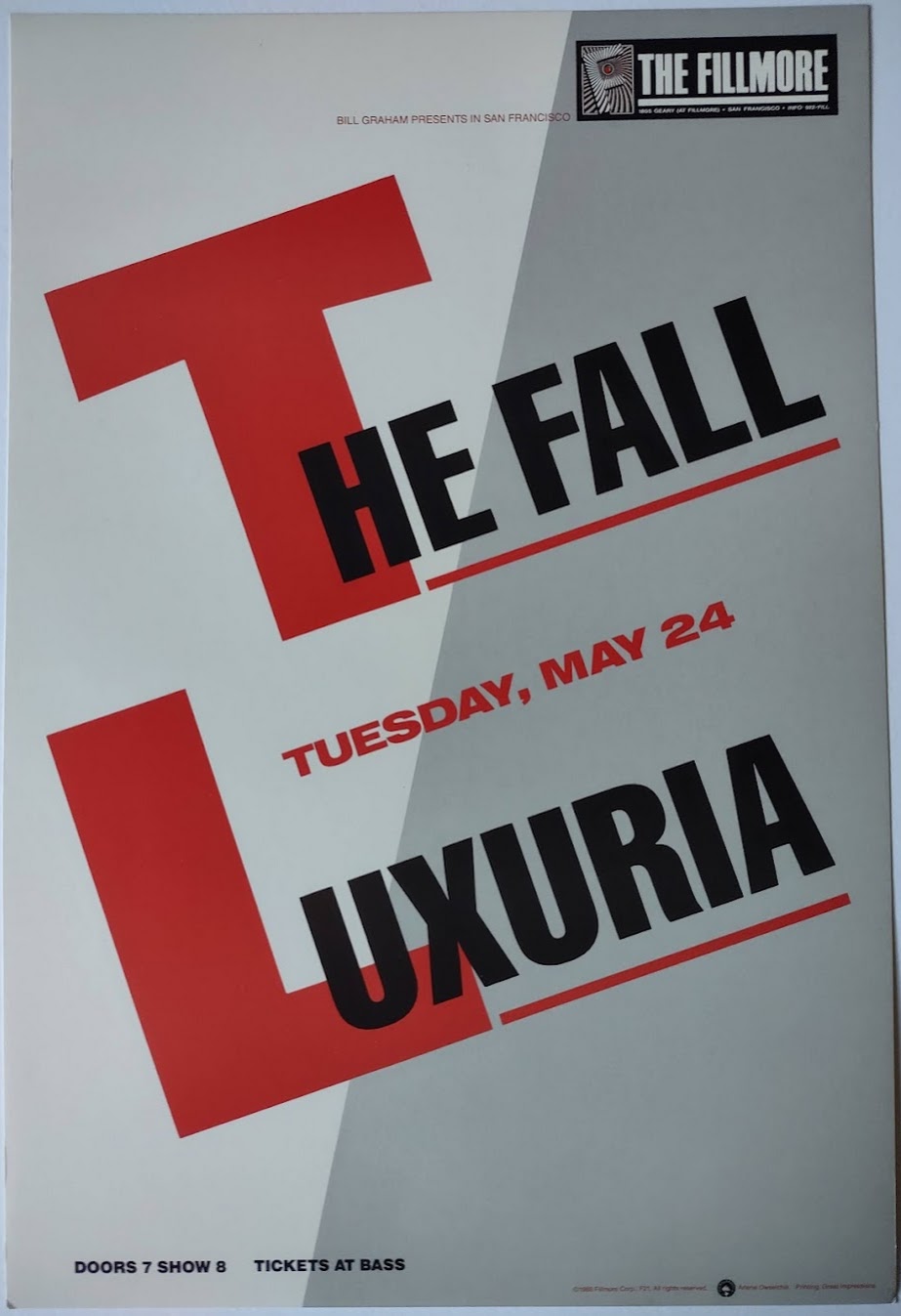 F21 The Fall Luxuria, The Fillmore by Arlene Owseichik - May 24 1988 - San Francisco, Fillmore Gig Print