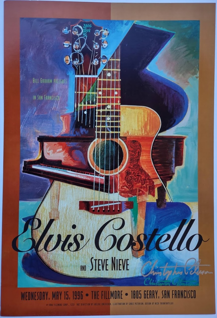 F222 Elvis Costello, The Fillmore, Signed by Christopher Peterson by Christopher Peterson - May 15, 1996 - San Francisco, Fillmore Gig Print