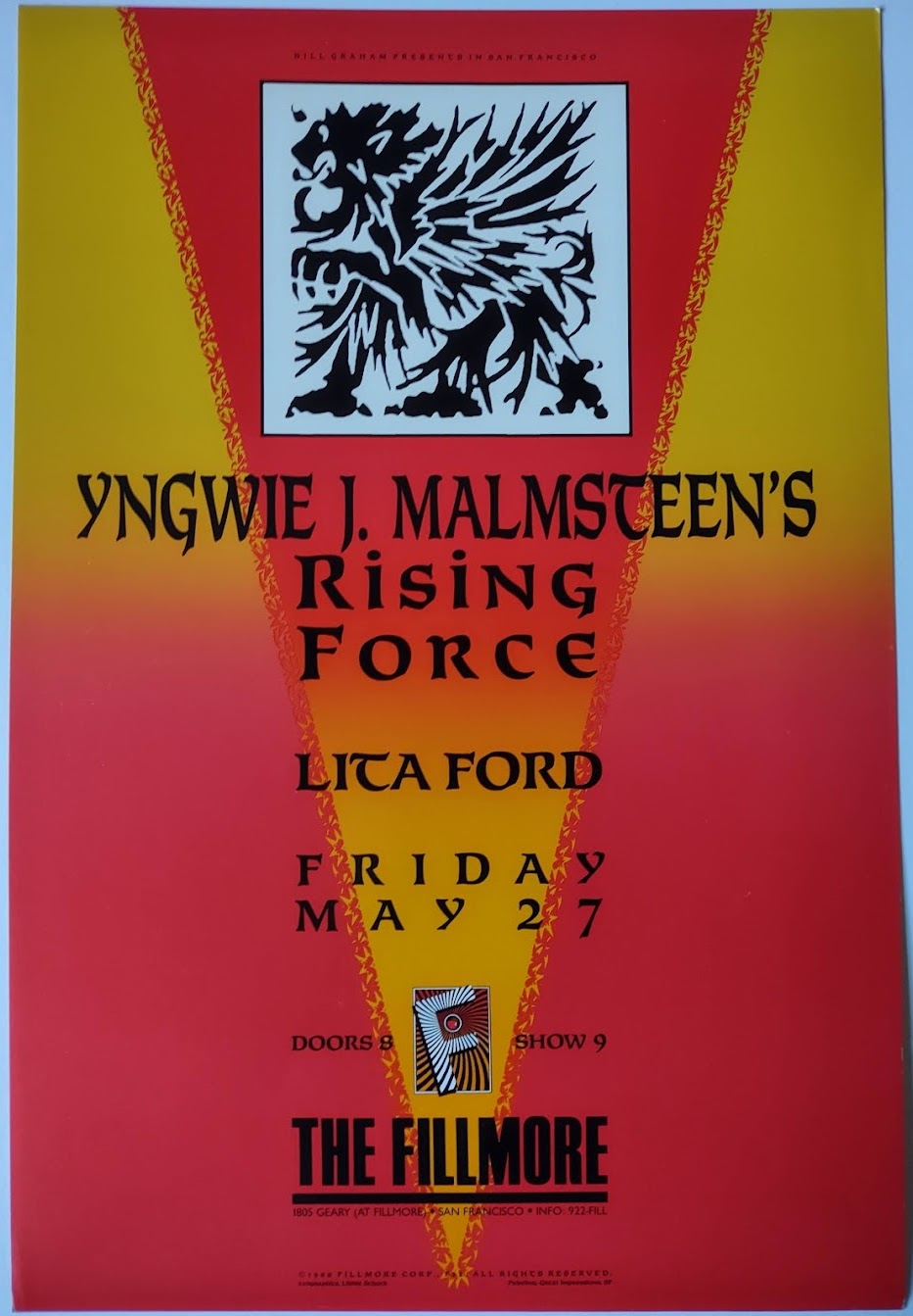 F22 Yngwie j Malmsteen's, The Fillmore by Libbie Shock - May 27, 1988 - San Francisco, Fillmore Gig Print