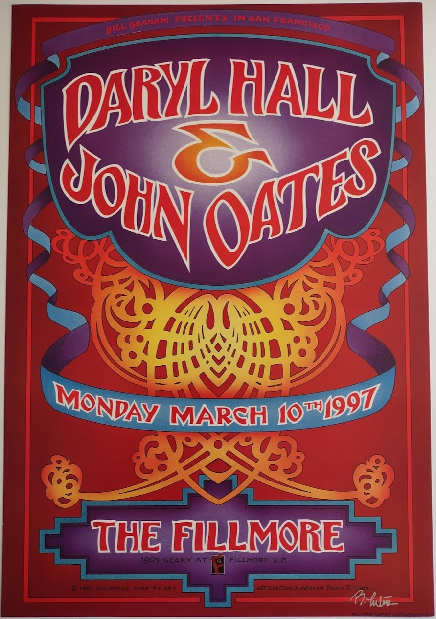 F257 Daryl Hall & John Oats, The Fillmore, Signed by Randy Tuten by Randy Tuten - March 10, 1997 - San Francisco, Fillmore Gig Print