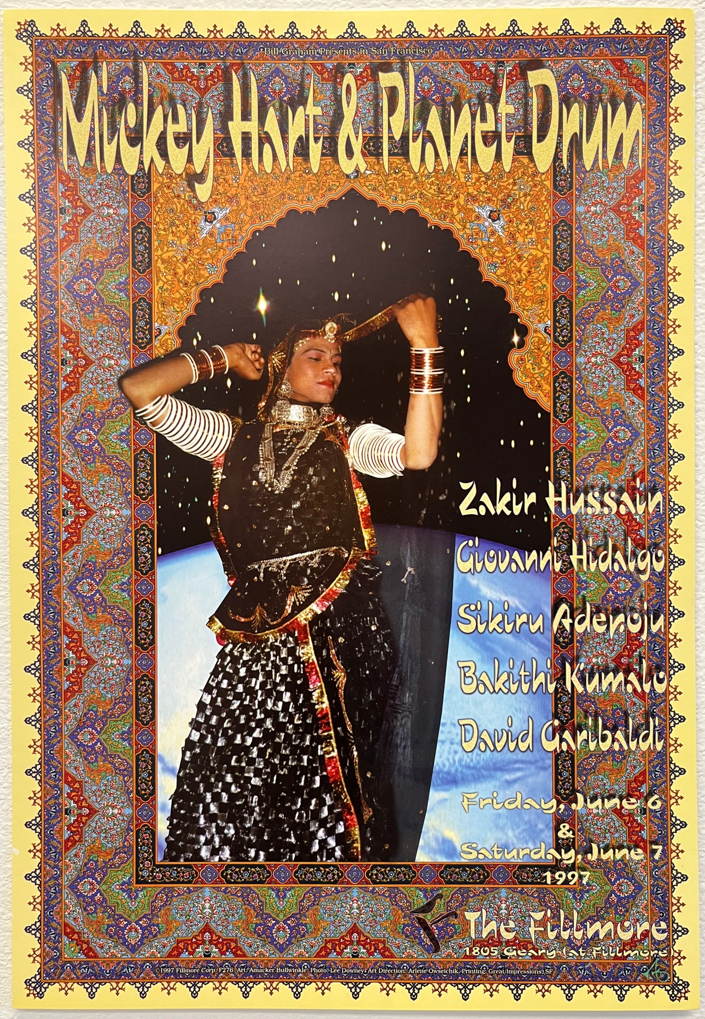 F276 Mickey Hart & Planet Drum, The Fillmore by Amacker Bullwinkle - June 6-7, 1997 - San Francisco, Fillmore Gig Print