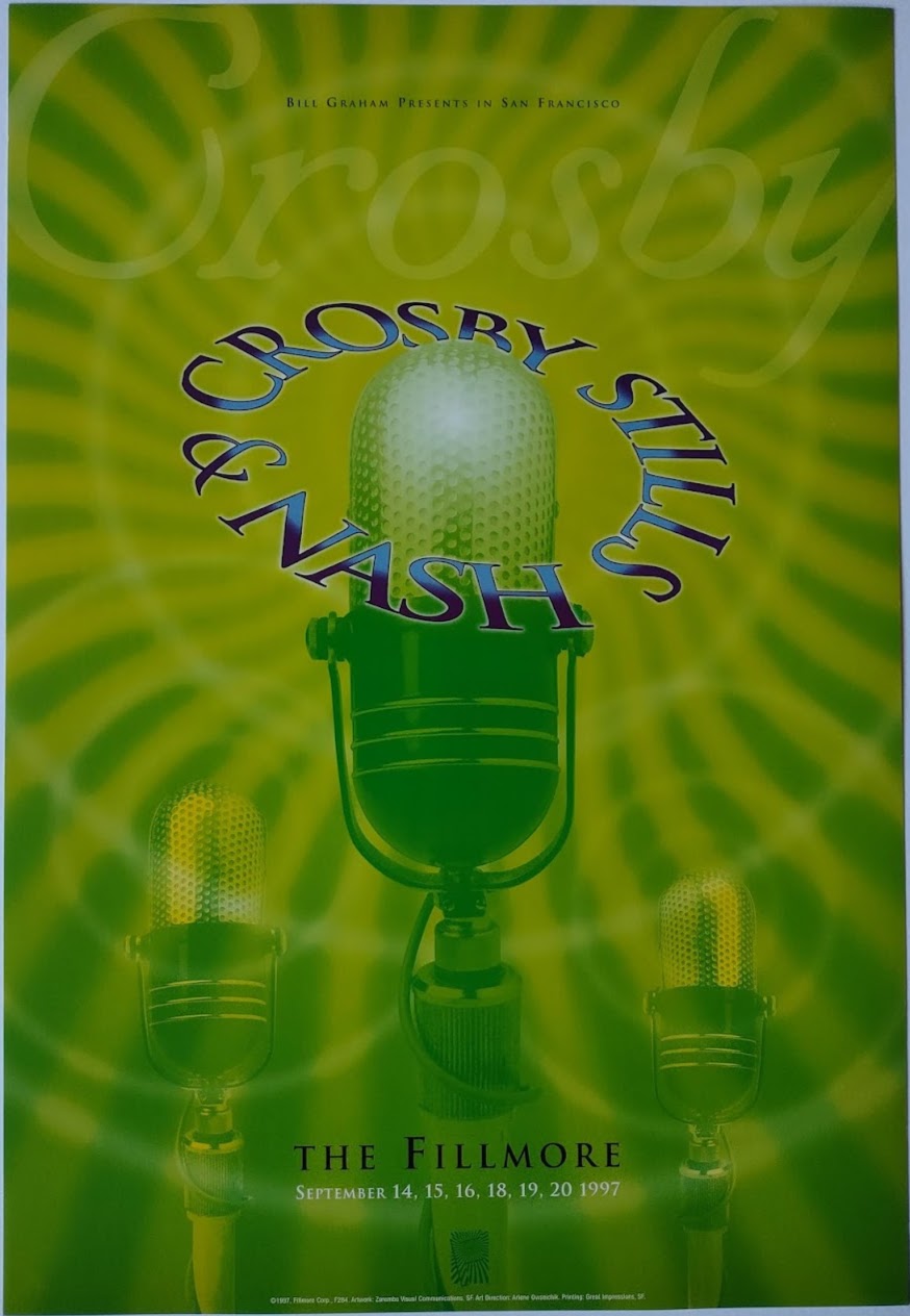 F284 Crosby Stills & Nash, The Fillmore by Zaremba Visual Communications - September 14-16, 18-20, 1997 - San Francisco, Fillmore Gig Print