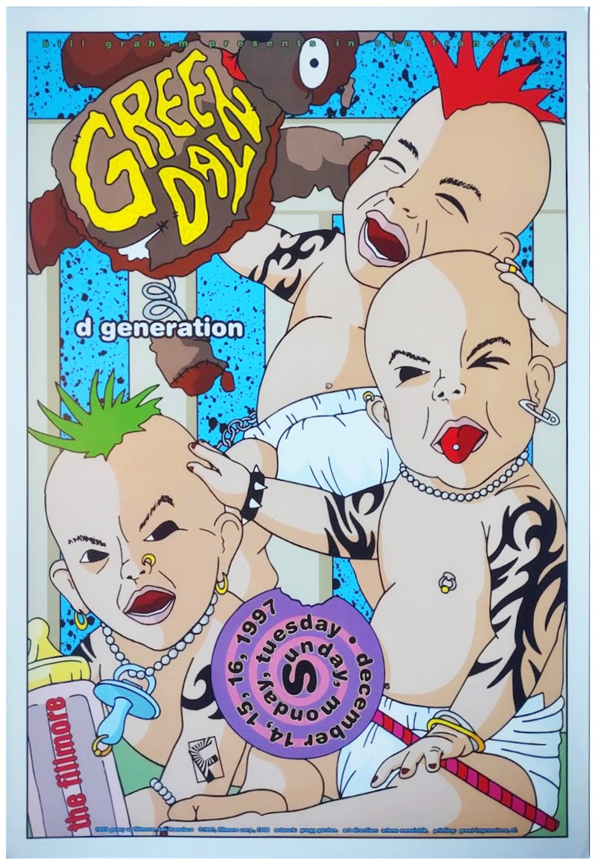 F308 Green Day, The Fillmore by Gregg Gordon - December 14-16, 1997 - San Francisco, Fillmore Gig Print