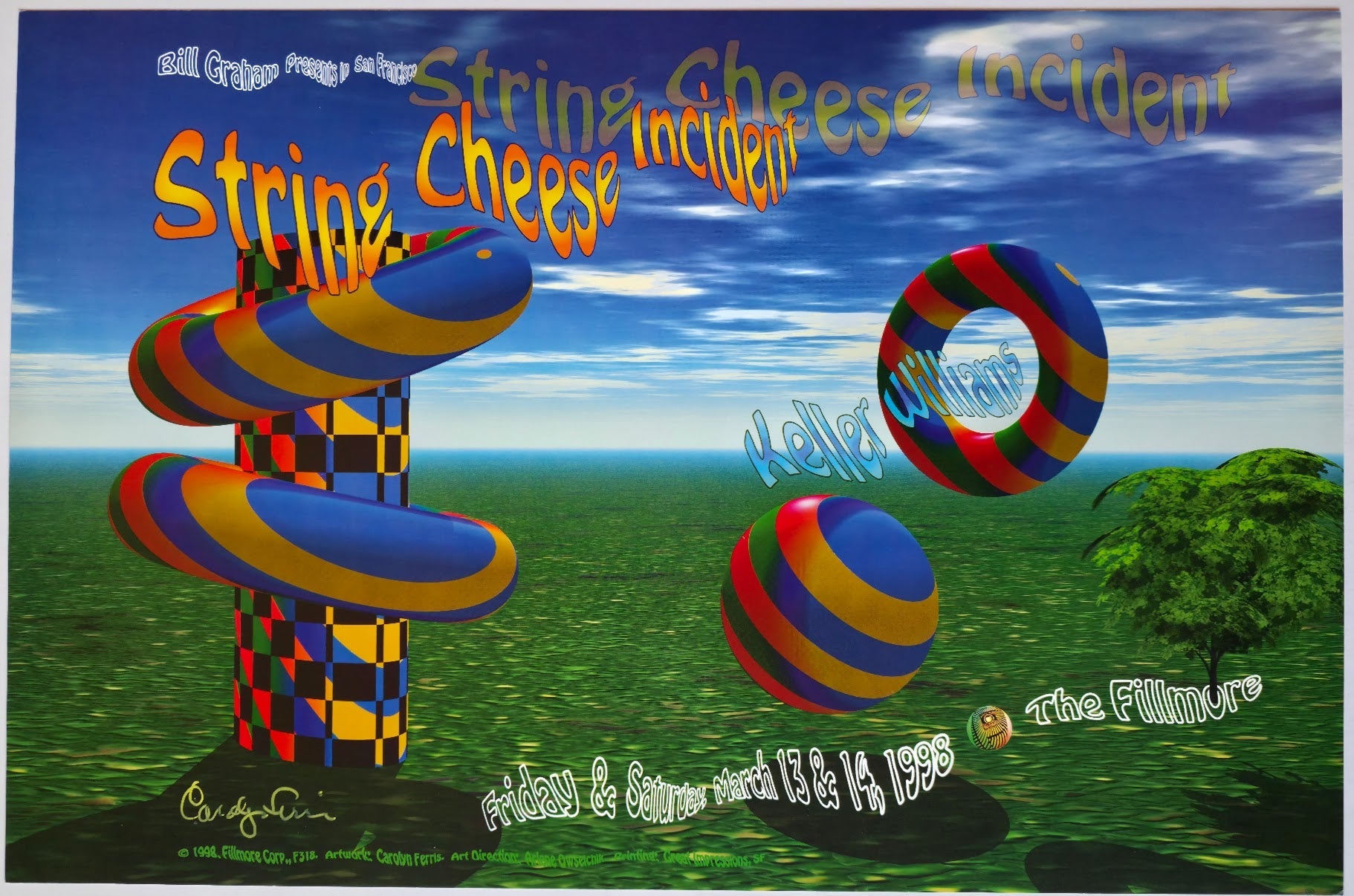 F318 String Cheese Incident, Keller Williams, The Fillmore by Carolyn Ferris  - March 13-14, 1998 - San Francisco, Fillmore Gig Print
