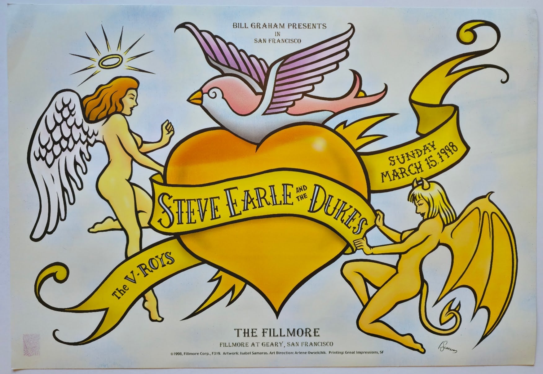 F319B Steve Earle And The Dukes, The Fillmore by Isabel Samaras - March 15, 1998 - San Francisco, Fillmore Gig Print