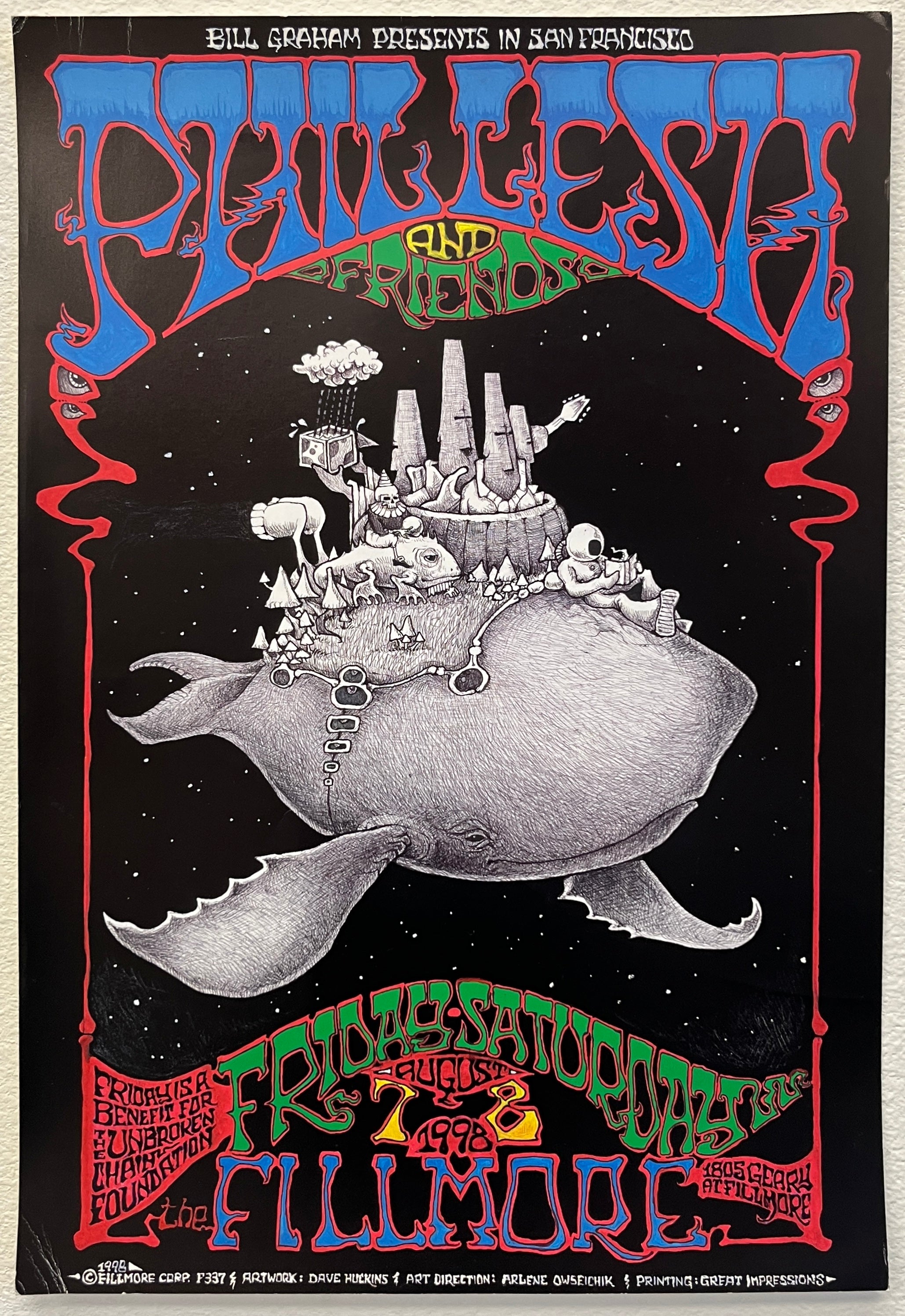 F337 Phil Lesh And Friends, The Fillmore by Dave Huckins - August 7-8, 1998 - San Francisco, Fillmore Gig Print