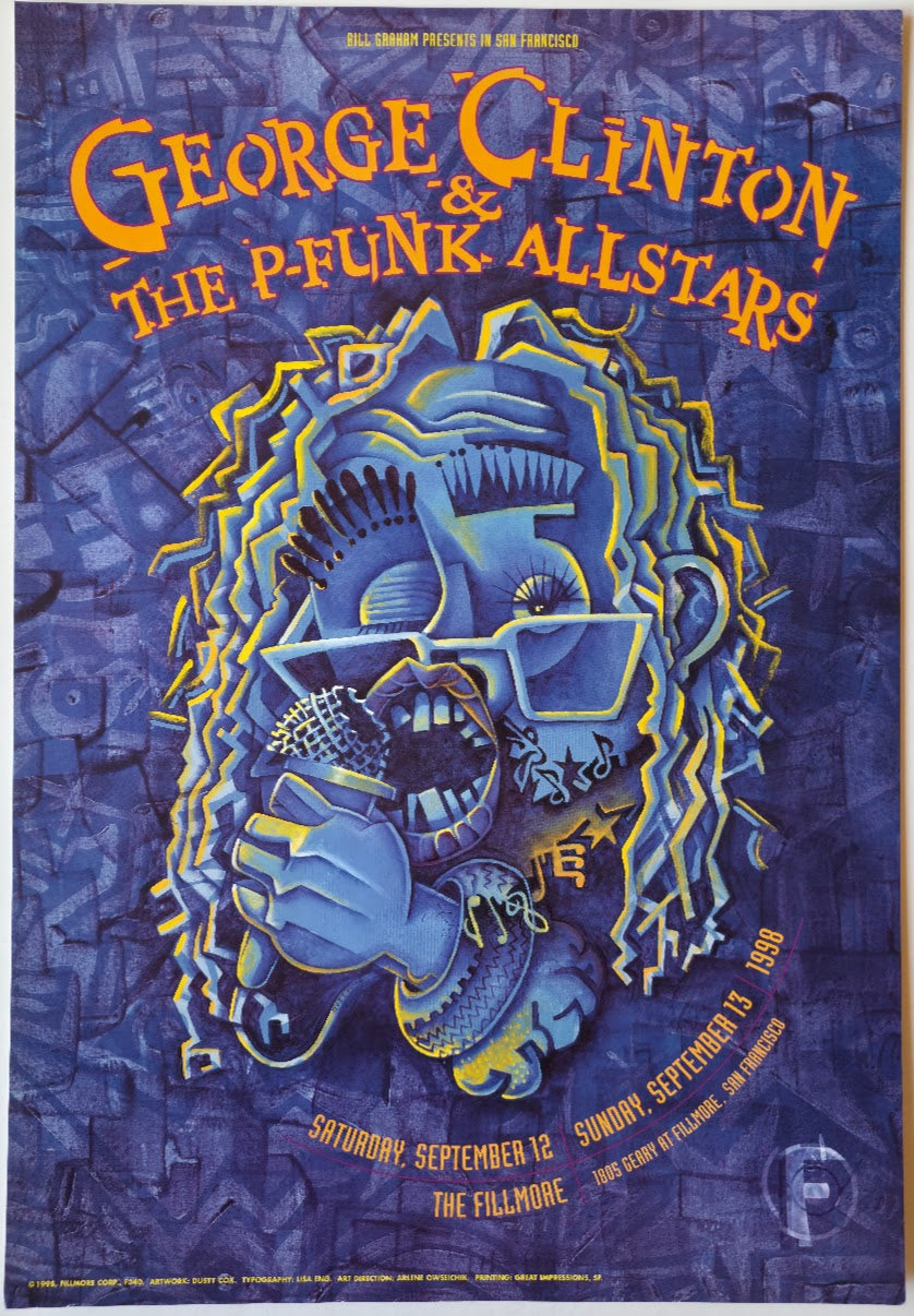 F340 George Clinton & The P-Funk Allstars, The Fillmore by Dusty Cox, Lisa Eng - September 12-13, 1998 - San Francisco, Fillmore Gig Print