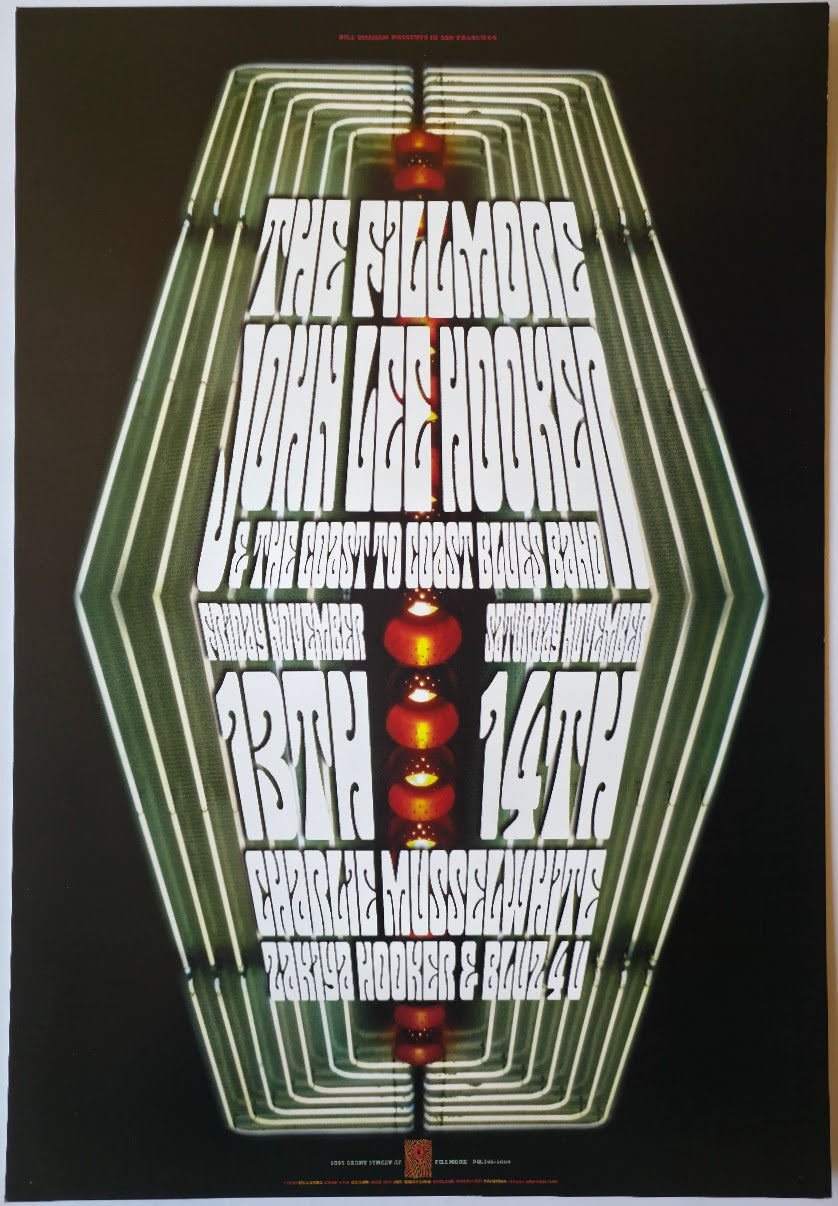 F349 John Lee Hooker & The Coast To Coast Blues Band, The Fillmore by Rex Ray - November 13-14, 1998 - San Francisco, Fillmore Gig Print