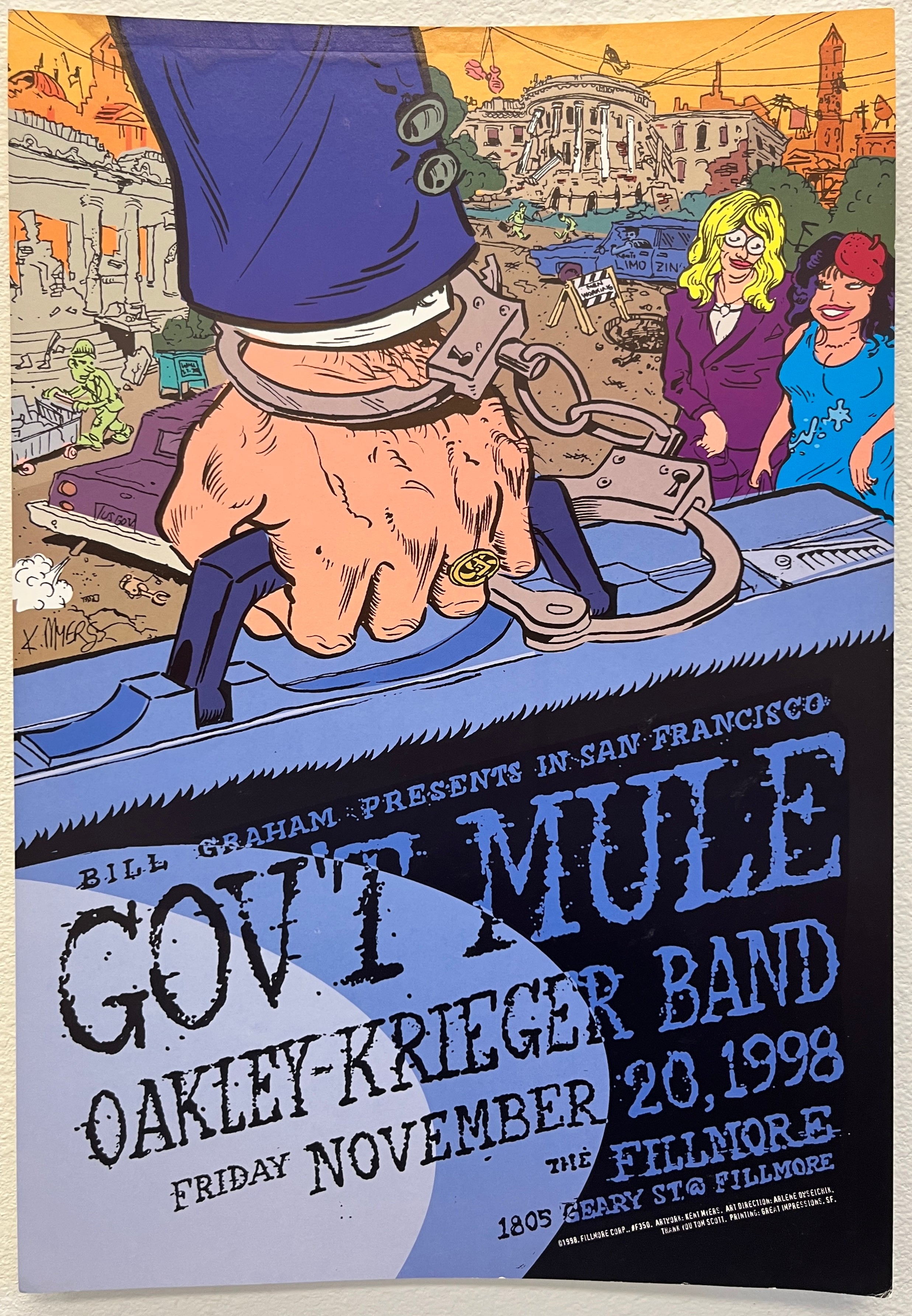 F350 Gov't Mule, Oakley-Krieger Band, The Fillmore by Kent Myers - November 20, 1998 - San Francisco, Fillmore Gig Print
