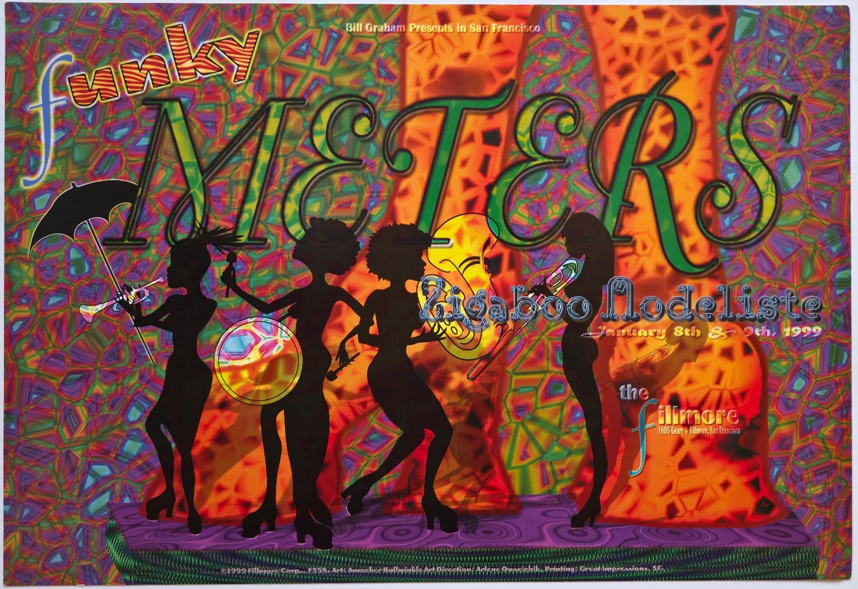 F358B The Funky Meters, The Fillmore by Amacker Bullwinkle - January 8-9, 1998 - San Francisco, Fillmore Gig Print