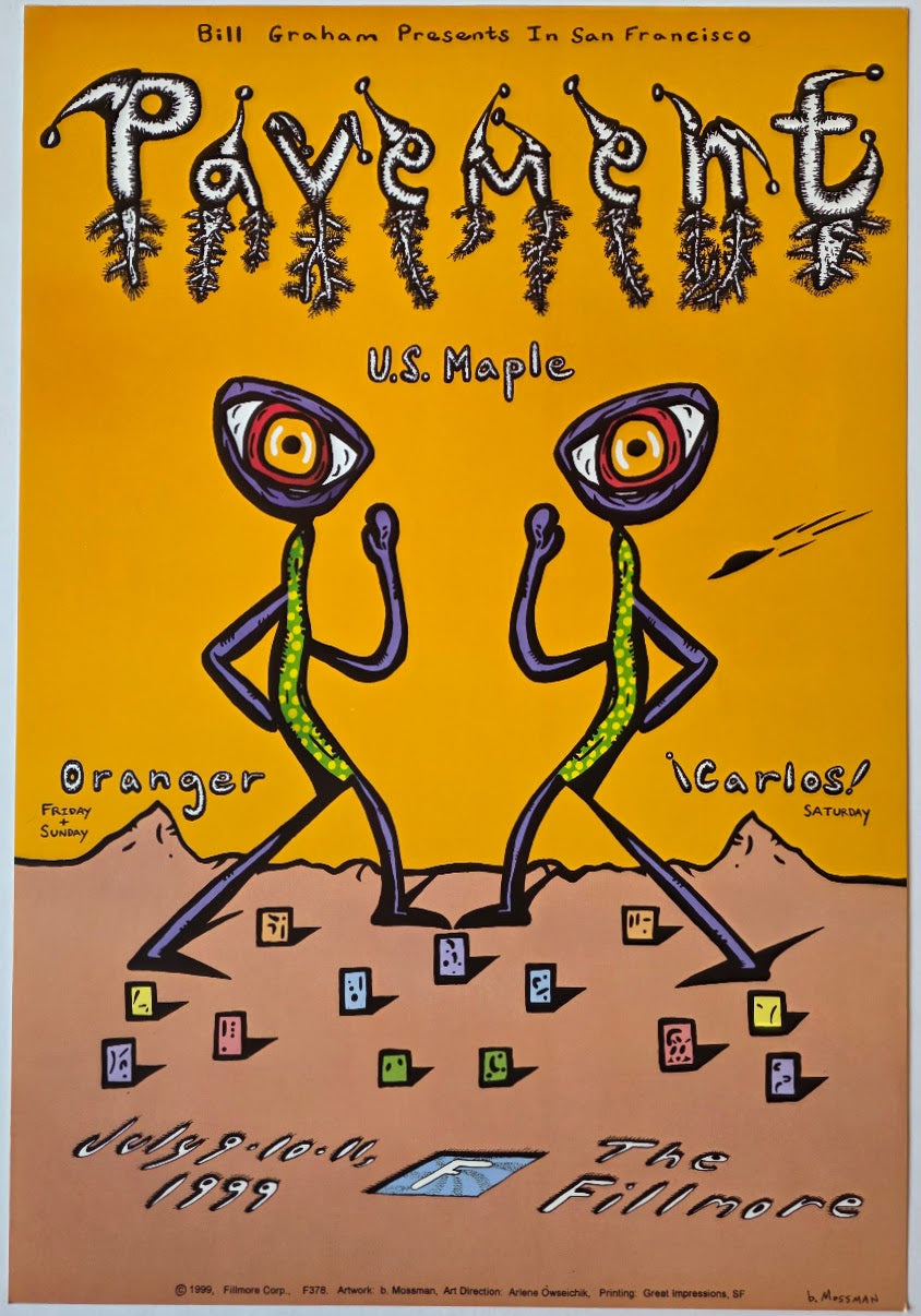 F378 Pavement, U.S. Maple, The Fillmore by B. Mossman - July 9-11, 1999 - San Francisco, Fillmore Gig Print