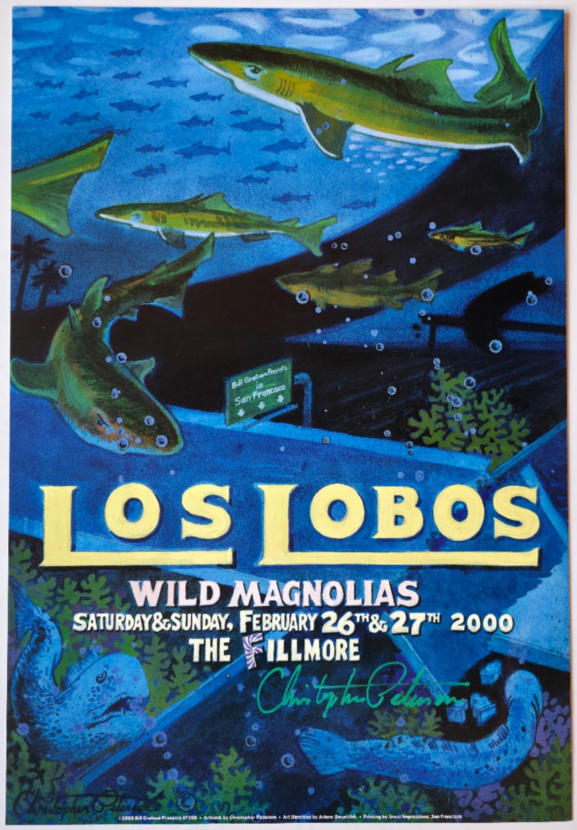 F398 Los Lobos, (Signed by Peterson) The Fillmore by Christopher Peterson - February 26-27, 2000 - San Francisco, Fillmore Gig Print