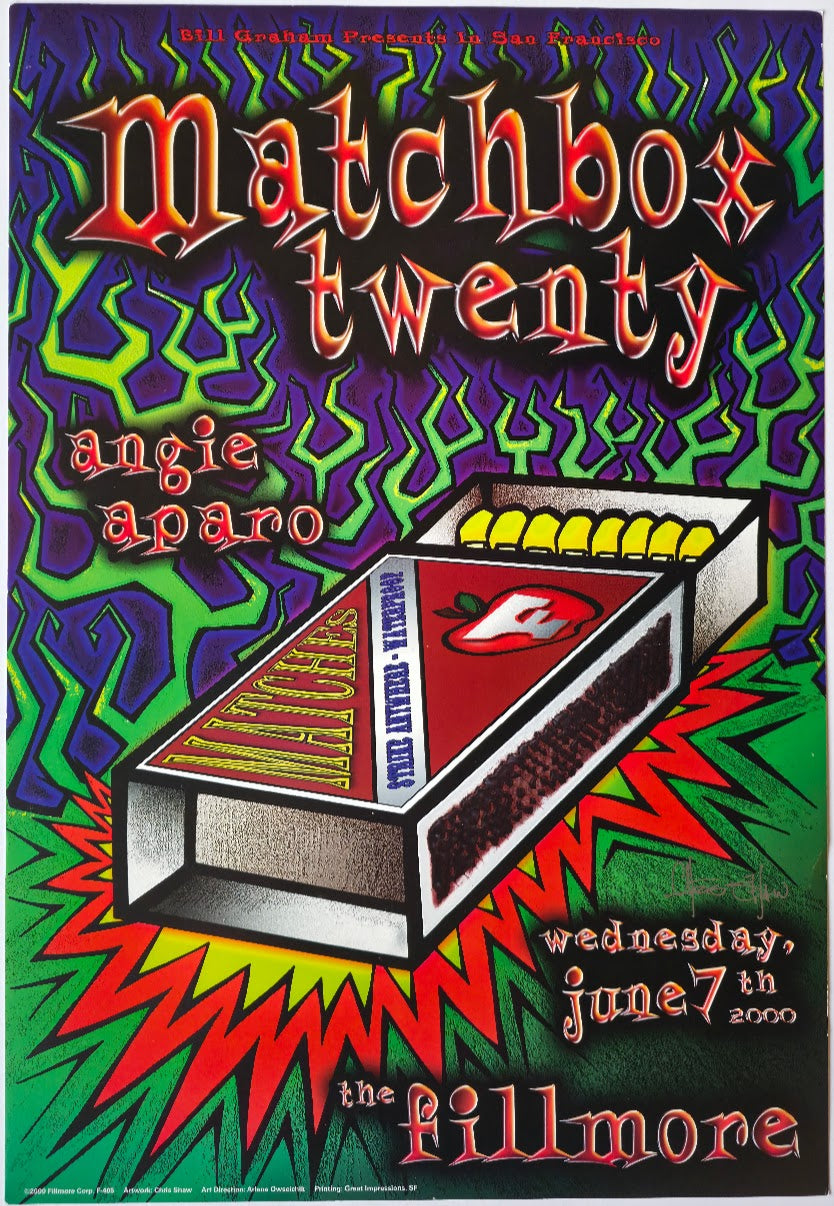 F405 Matchbox Twenty, Angie Aparo, (Signed by Shaw) The Fillmore by Chris Shaw - June 7, 2000 - San Francisco, Fillmore Gig Print