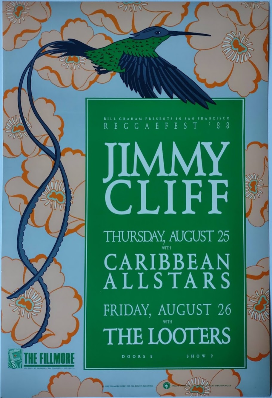 F42 Jimmy Cliff, The Fillmore by Arlene Owseichik - August 25-26, 1988 - San Francisco, Fillmore Gig Print