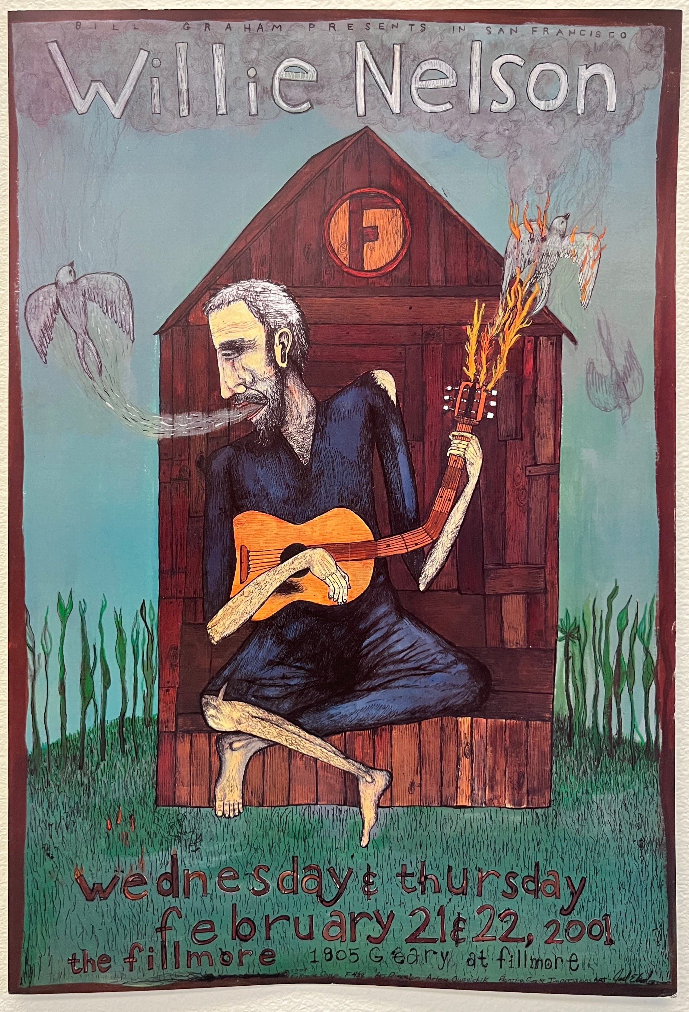 F439 Willie Nelson, The Fillmore by Joel Elrod - February 21-22, 2001 - San Francisco, Fillmore Gig Print