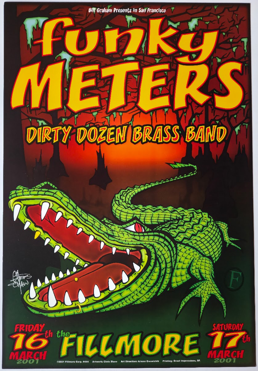 F444 The Funky Meters, Dirty Dozen Brass Band, (Signed by Shaw) The Fillmore by Chris Shaw - March 16-17, 2001 - San Francisco, Fillmore Gig Print