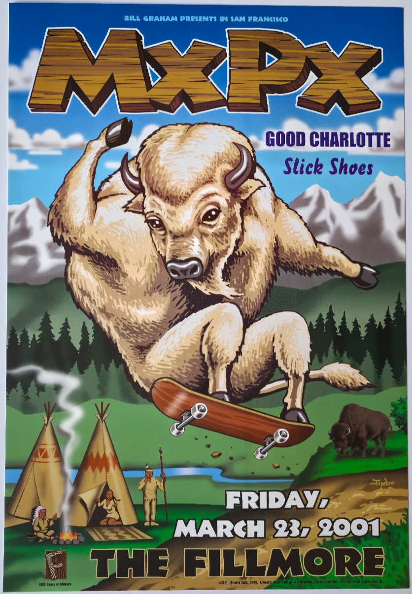 F445 MXPX, Good Charlotte, Slick Shoes, The Fillmore by Jimbo Phillips - March 23, 2001 - San Francisco, Fillmore Gig Print