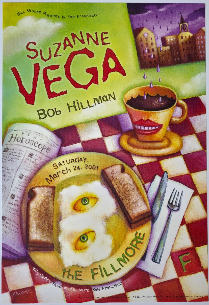 F446 Suzanne Vega, Bob Hillman, The Fillmore by Alison Zawacki - March 24, 2001 - San Francisco, Fillmore Gig Print