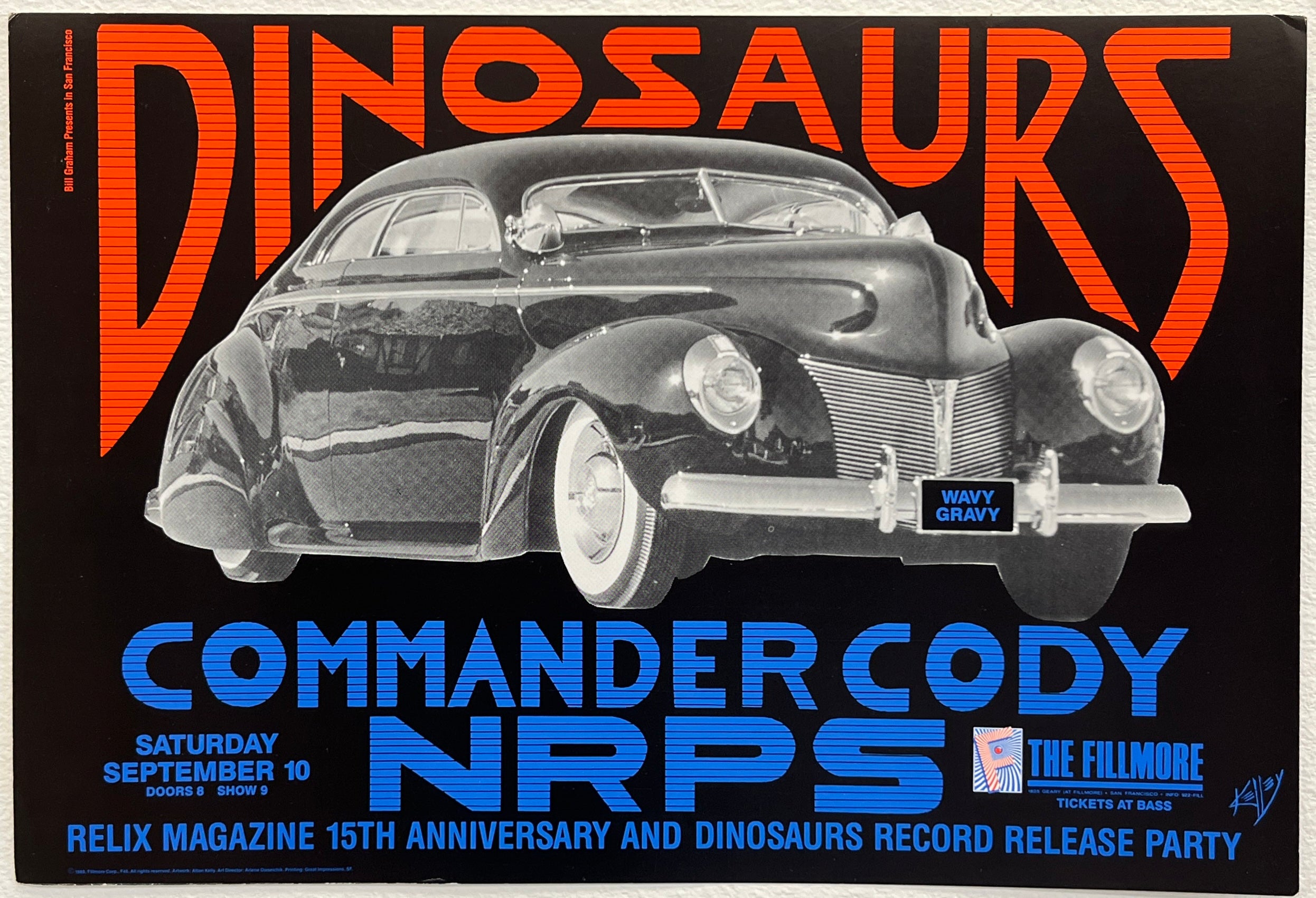 F46 Dinosaurs, The Fillmore, Signed by Altonn Kelley by Alton Kelley - September 10, 1988 - San Francisco, Fillmore Gig Print