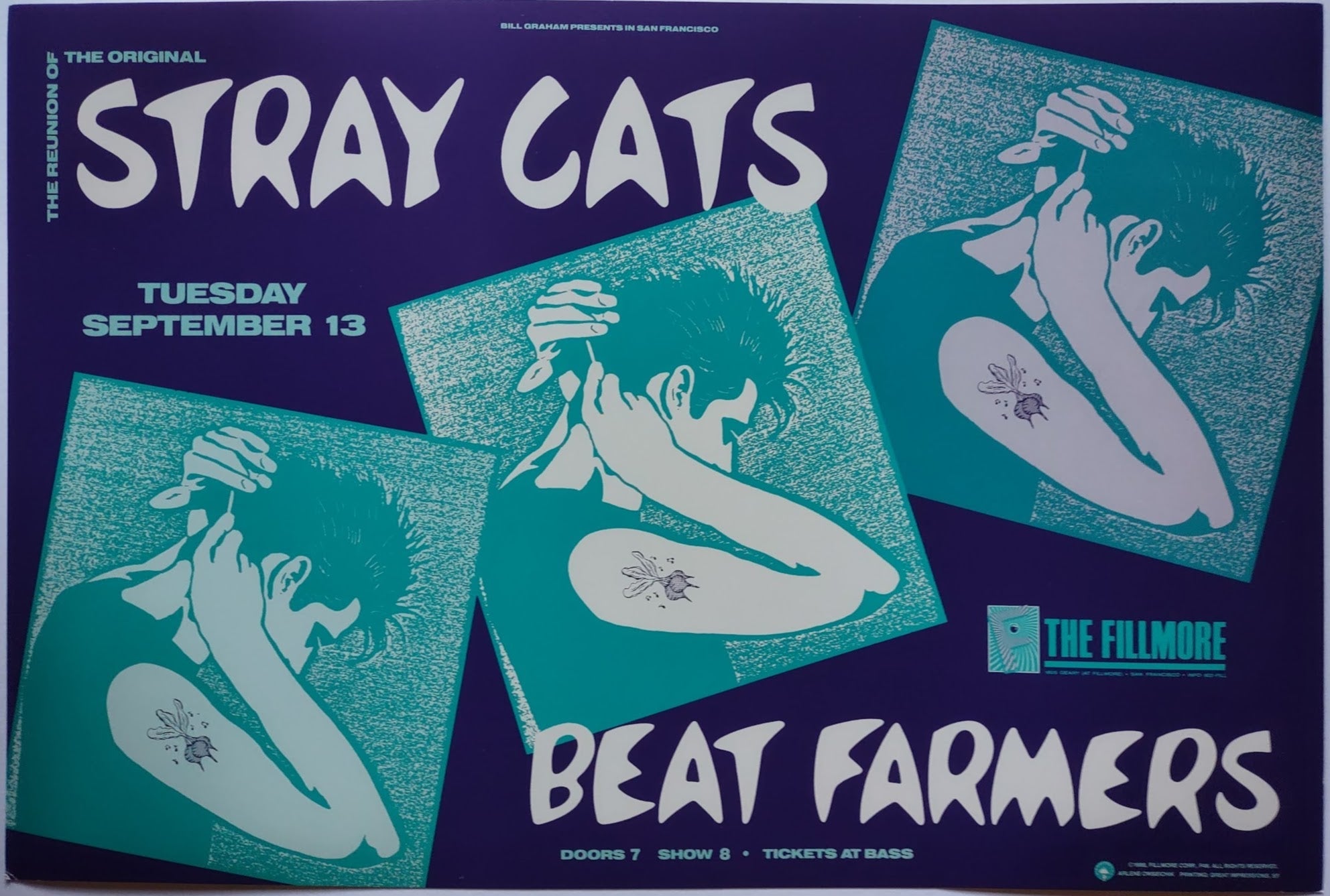 F48 Stray Cats, The Fillmore by Arlene Owseichik - September 13, 1988 - San Francisco, Fillmore Gig Print