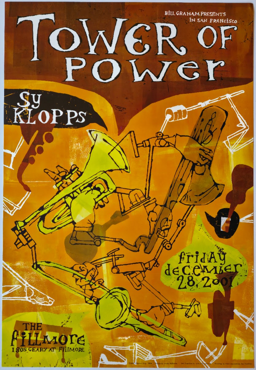 F503A Tower Of Power, Sy Klopps, The Fillmore by Grady McFerrin - December 28, 2001 - San Francisco, Fillmore Gig Print