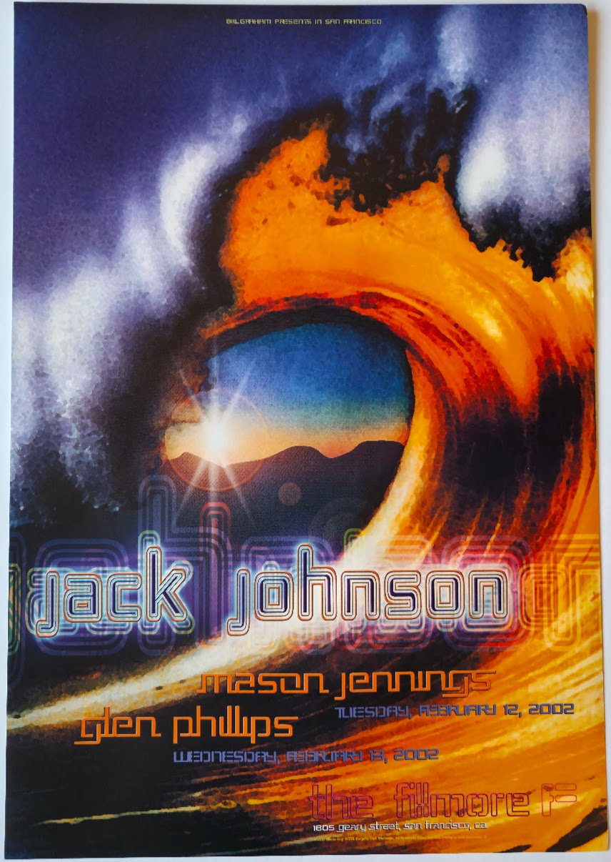 F510 Jack Johnson, Mason Jennings, The Fillmore by Frank Wiedmann - February 12-13, 2002 - San Francisco, Fillmore Gig Print