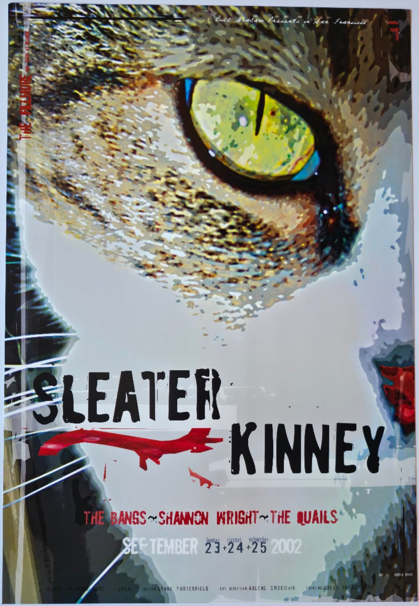 F536 Sleater Kinney, The Bangs, The Fillmore by Lynne Porterfield - September 23-25, 2002 - San Francisco, Fillmore Gig Print