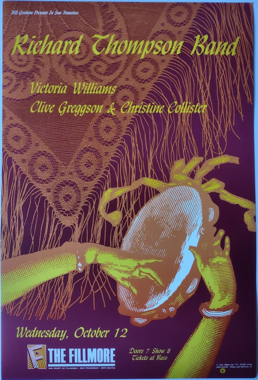 F55 Richard Thompson Band, The Fillmore by Arlene Owseichik - October 12, 1988 - San Francisco, Fillmore Gig Print