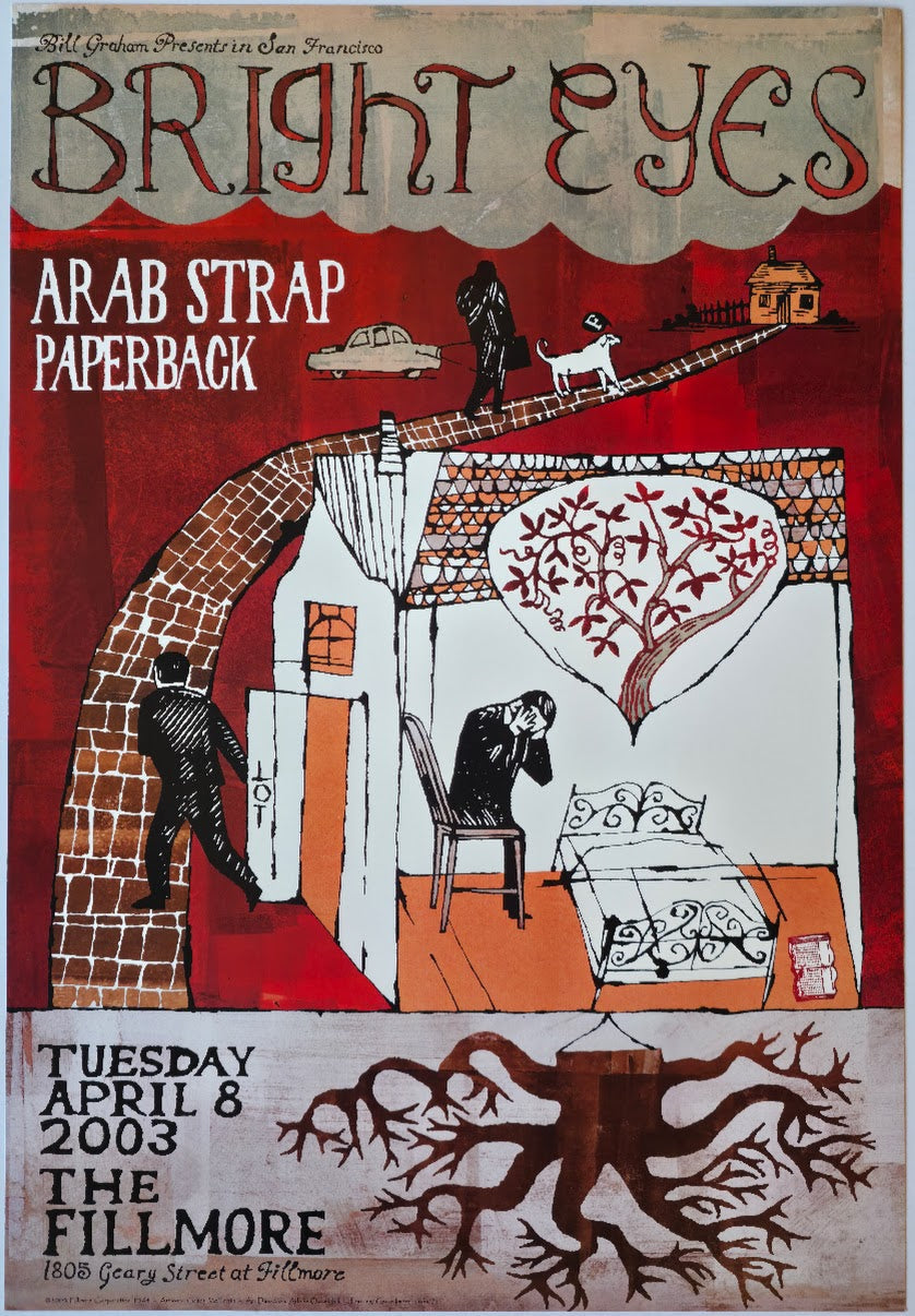 F564 Bright Eyes, Arab Strap Paperback, The Fillmore by Grady McFerrin - April 8, 2003 - San Francisco, Fillmore Gig Print