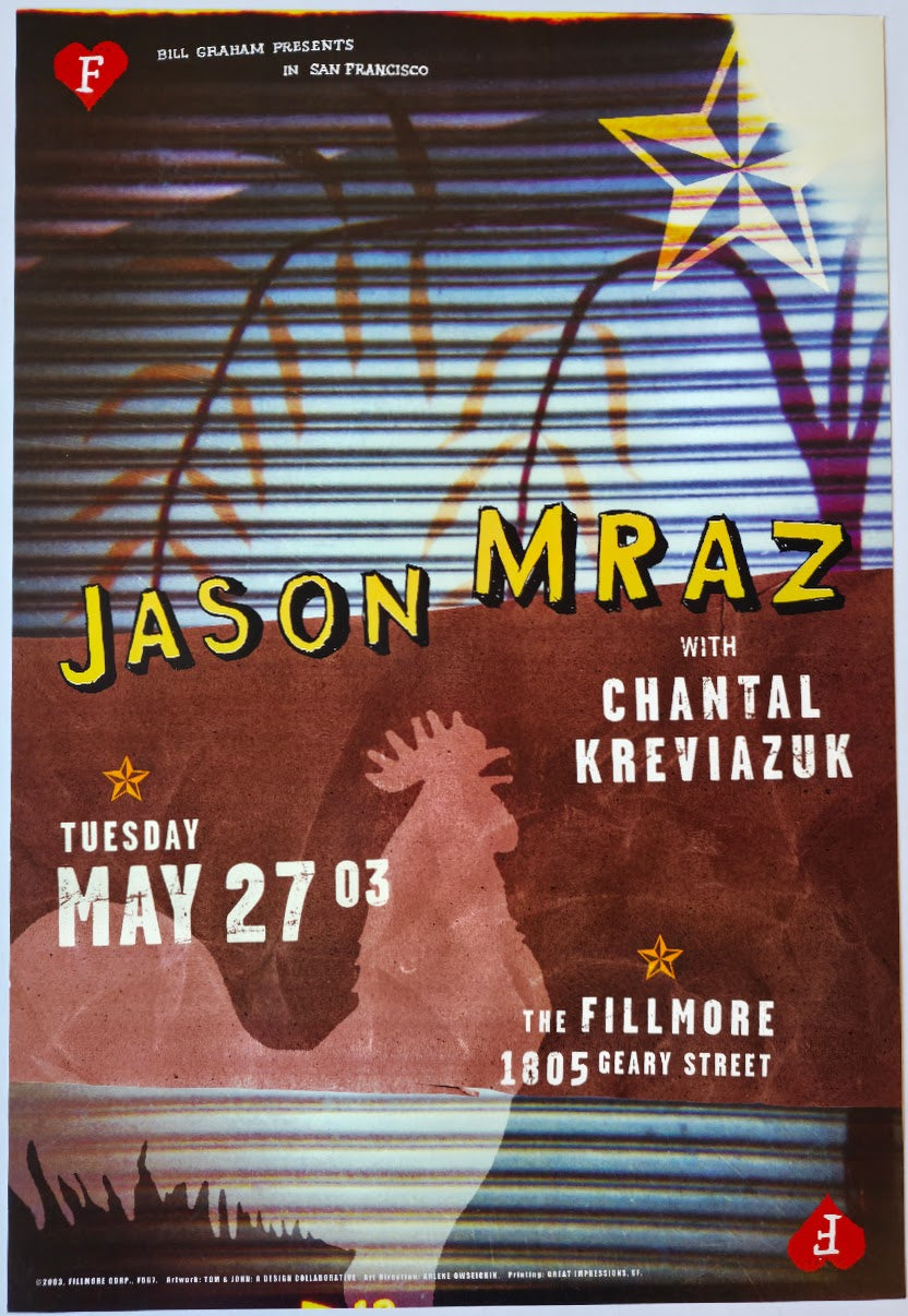 F567 Jason Mraz, Chantal Kreviazuk, The Fillmore by Tom & John - May 27, 2003 - San Francisco, Fillmore Gig Print