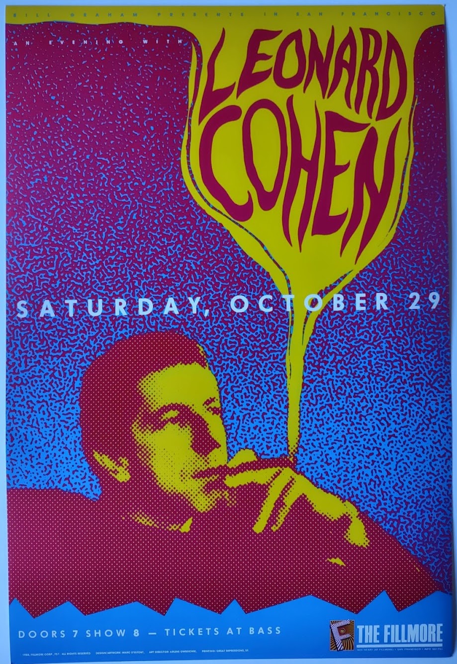 F57 Leonard Cohen, The Fillmore by Marc D'Estout - October 29, 1988 - San Francisco, Fillmore Gig Print