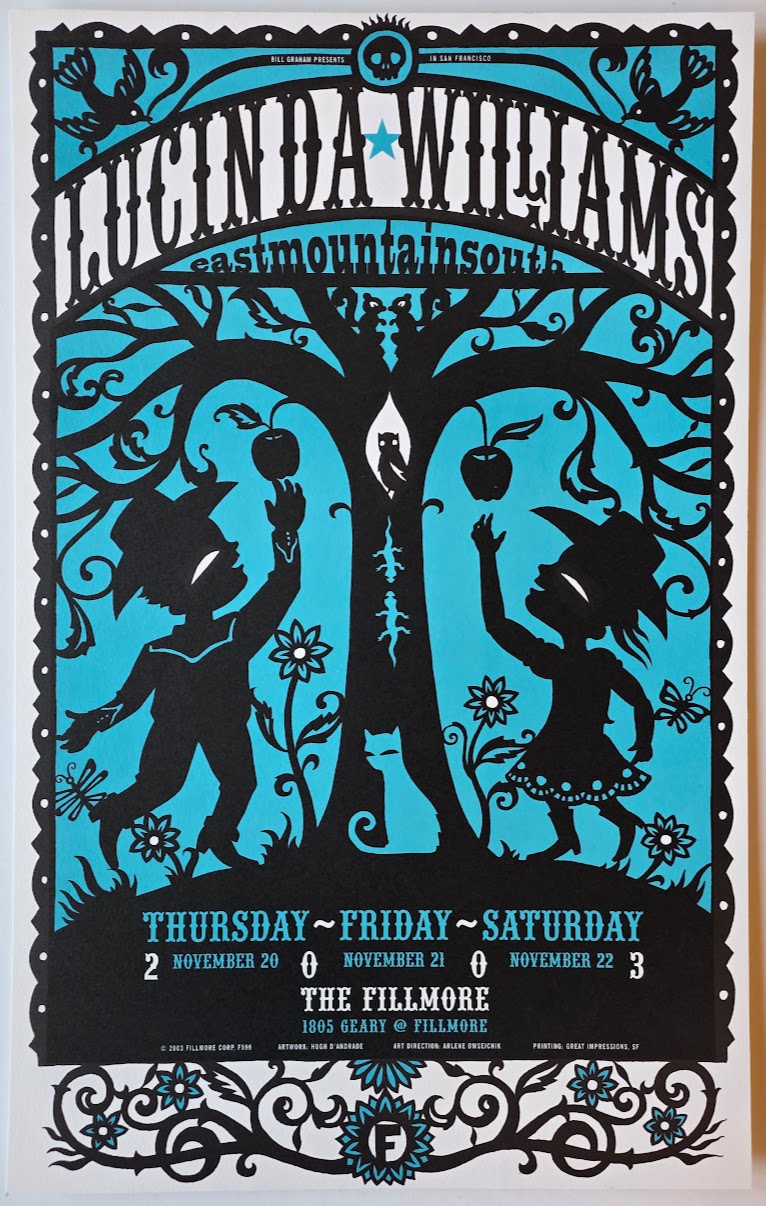 F599 Lucinda Williams, The Fillmore by Hugh D'Andrade - November 20-22, 2003 - San Francisco, Fillmore Gig Print