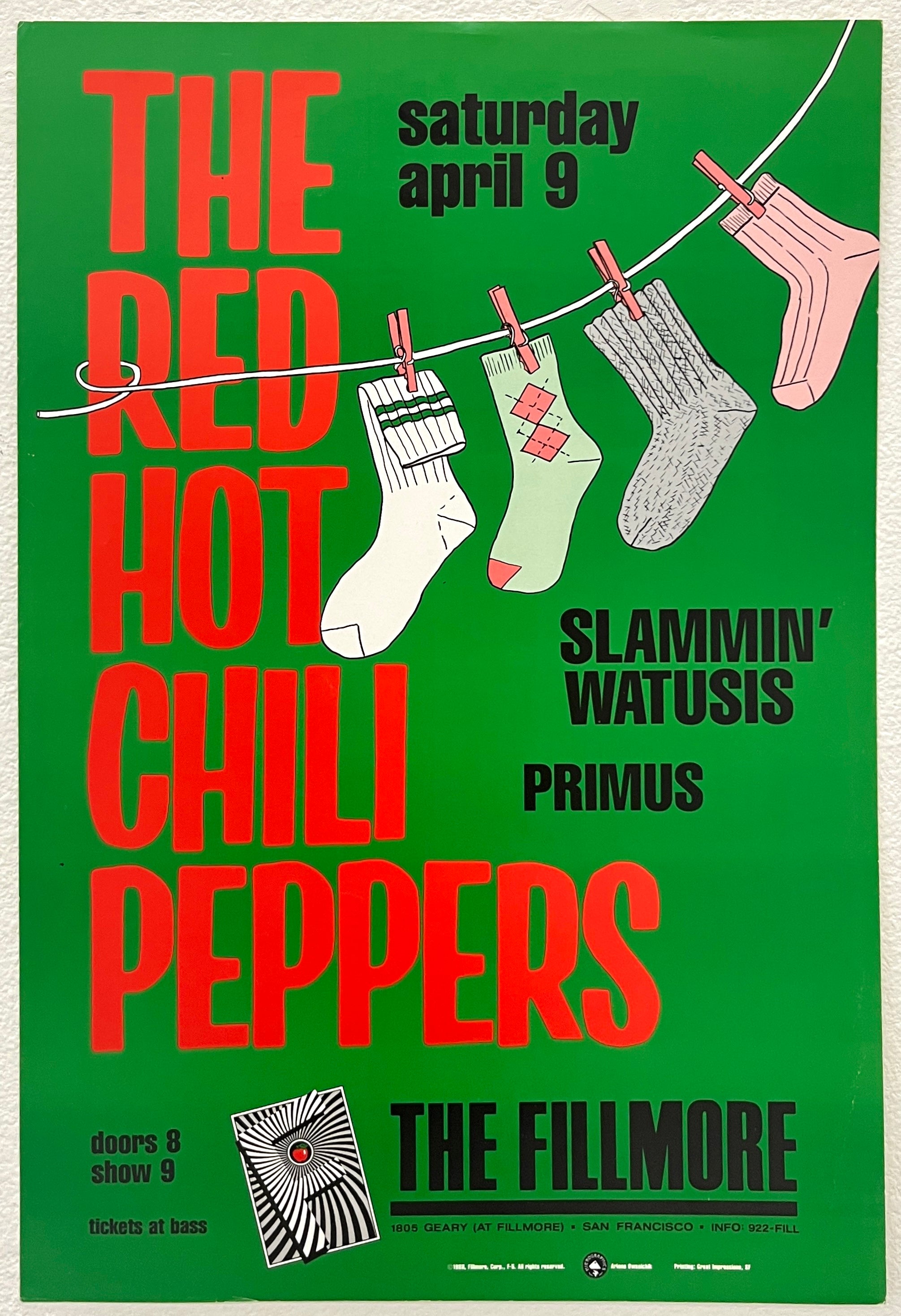 F5 Red Hot Chili Peppers, The Fillmore by Arlene Owseichik - April 9, 1988 - Fillmore Gig Print