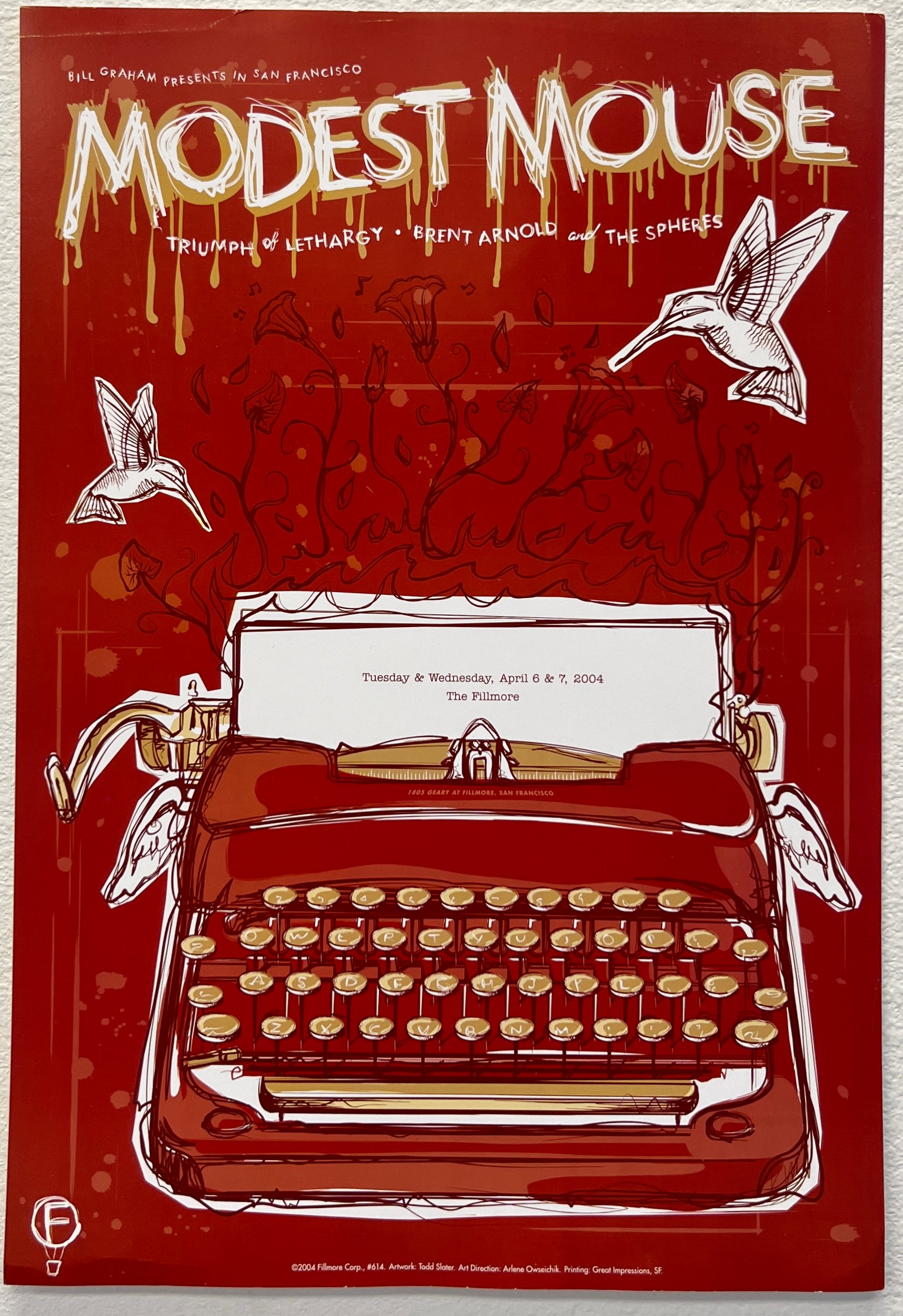 F614 Modest Mouse, The Fillmore by Todd Slater - April 6-7, 2004 - San Francisco, Fillmore Gig Print