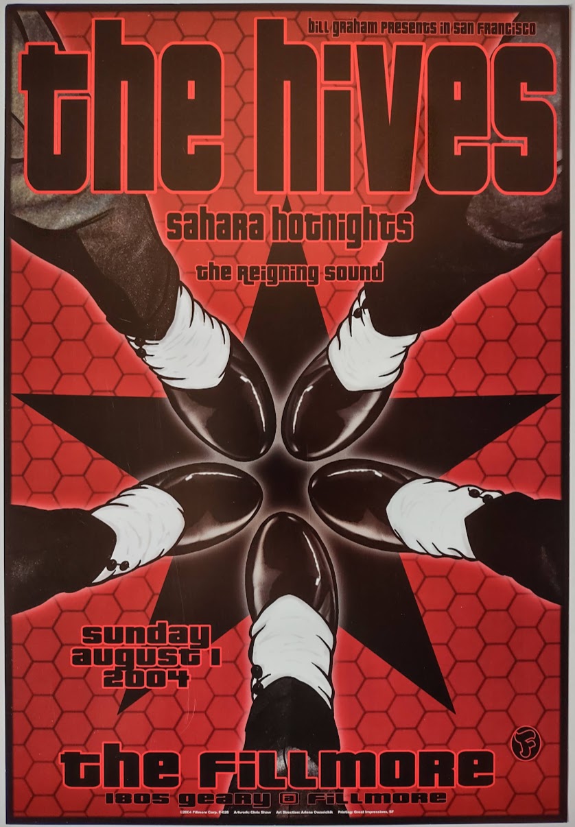 F628 The Hives, Sahara Hotnights, The Reigning Sound, The Fillmore by Chris Shaw - August 1, 2004 - San Francisco, Fillmore Gig Print