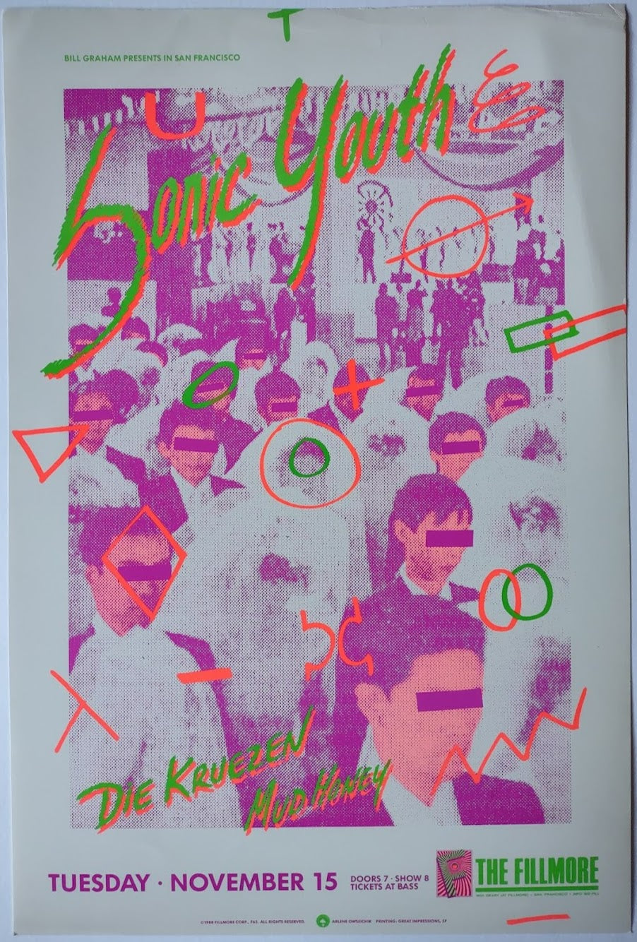 F63 Sonic Youth, The Fillmore by Arlene Owseichik - November 15, 1988 - San Francisco, Fillmore Gig Print