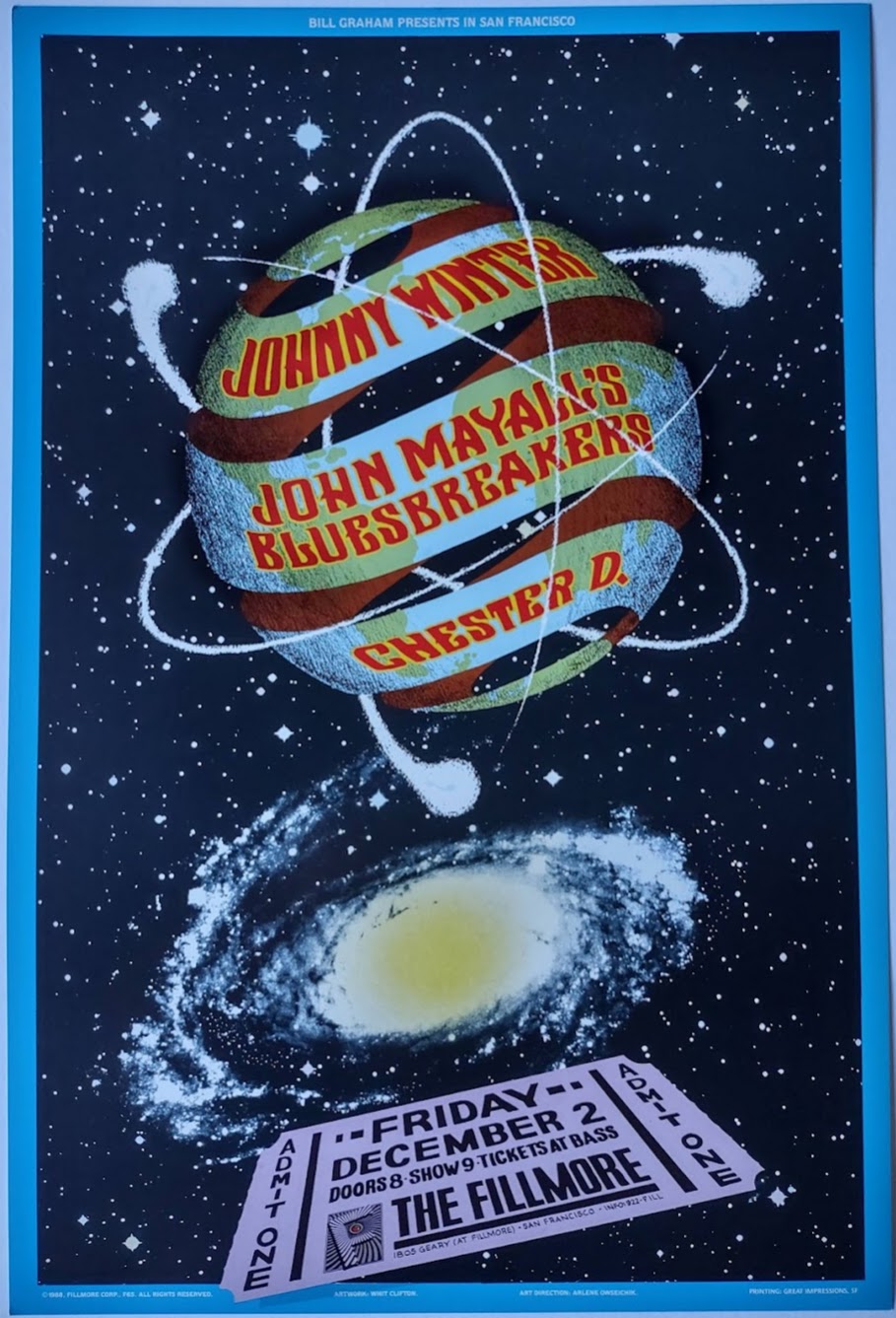 F65 Johnny Winter, The Fillmore by Arlene Owseichik - December 2, 1988 - San Francisco, Fillmore Gig Print