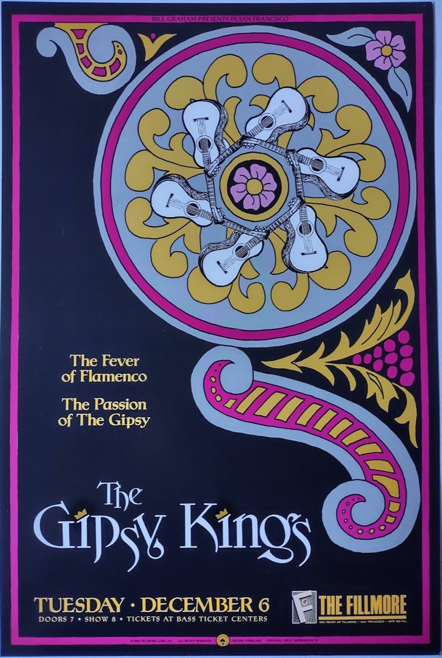 F67 The Gipsy Kings, The Fillmore by Arlene Owseichik - December 6, 1988 - San Francisco, Fillmore Gig Print