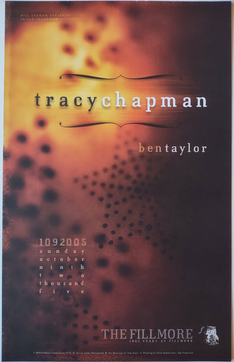 F719 Tracy Chapman, Ben Taylor, The Fillmore by Lynne Porterfield - October 9, 2005 - San Francisco, Fillmore Gig Print