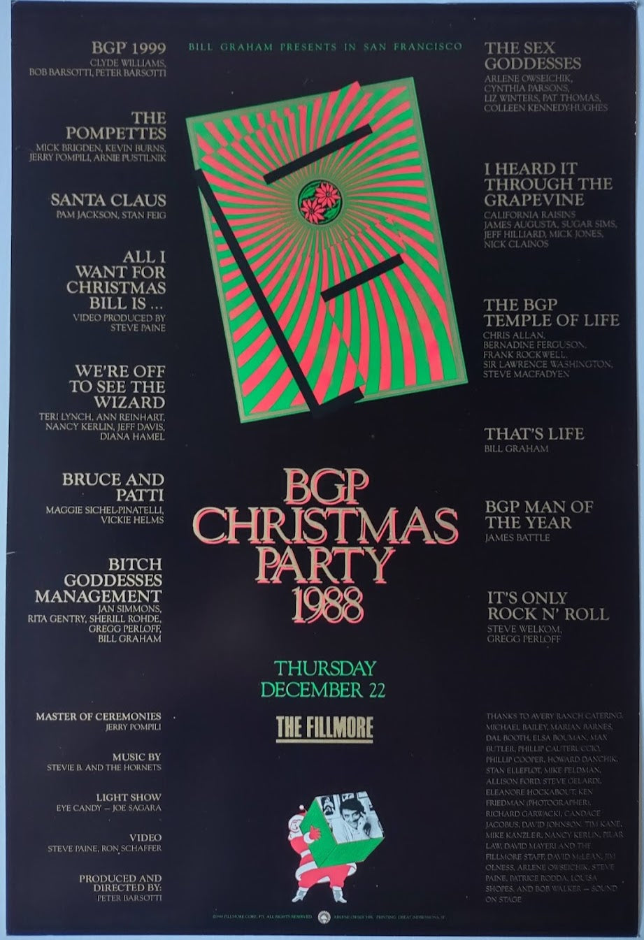 F71 BGP Christmas Party, The Fillmore by Arlene Owseichik - December 22, 1988 - San Francisco, Fillmore Gig Print