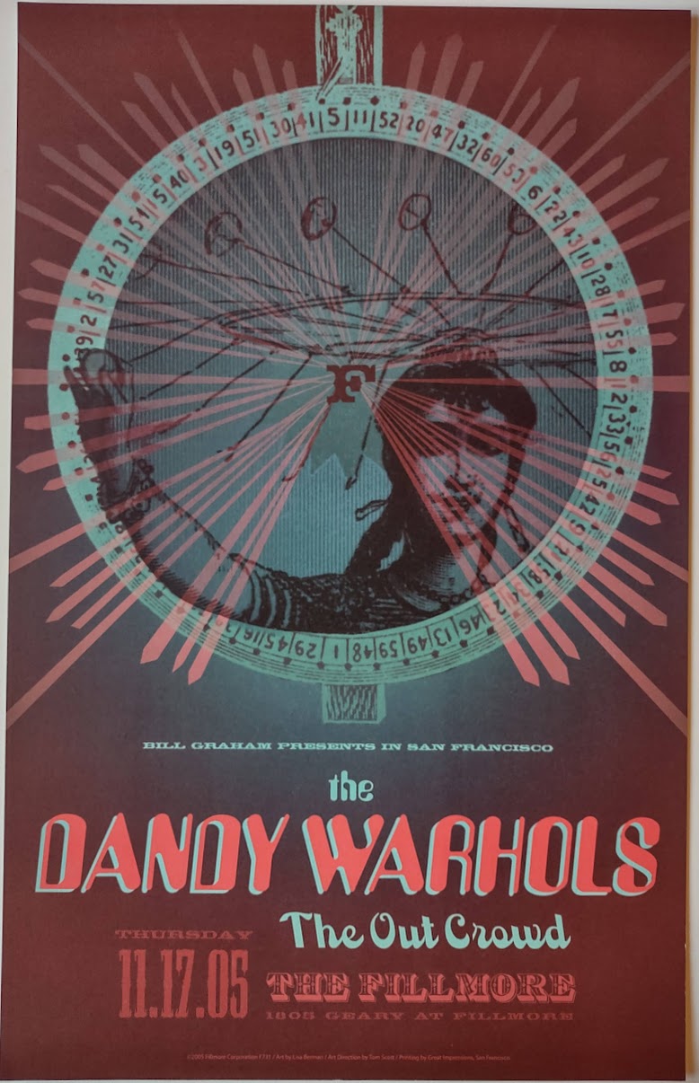 F731 The Dandy Warhols, The Out Crowd, The Fillmore by Lisa Berman - November 17, 2005 - San Francisco, Fillmore Gig Print
