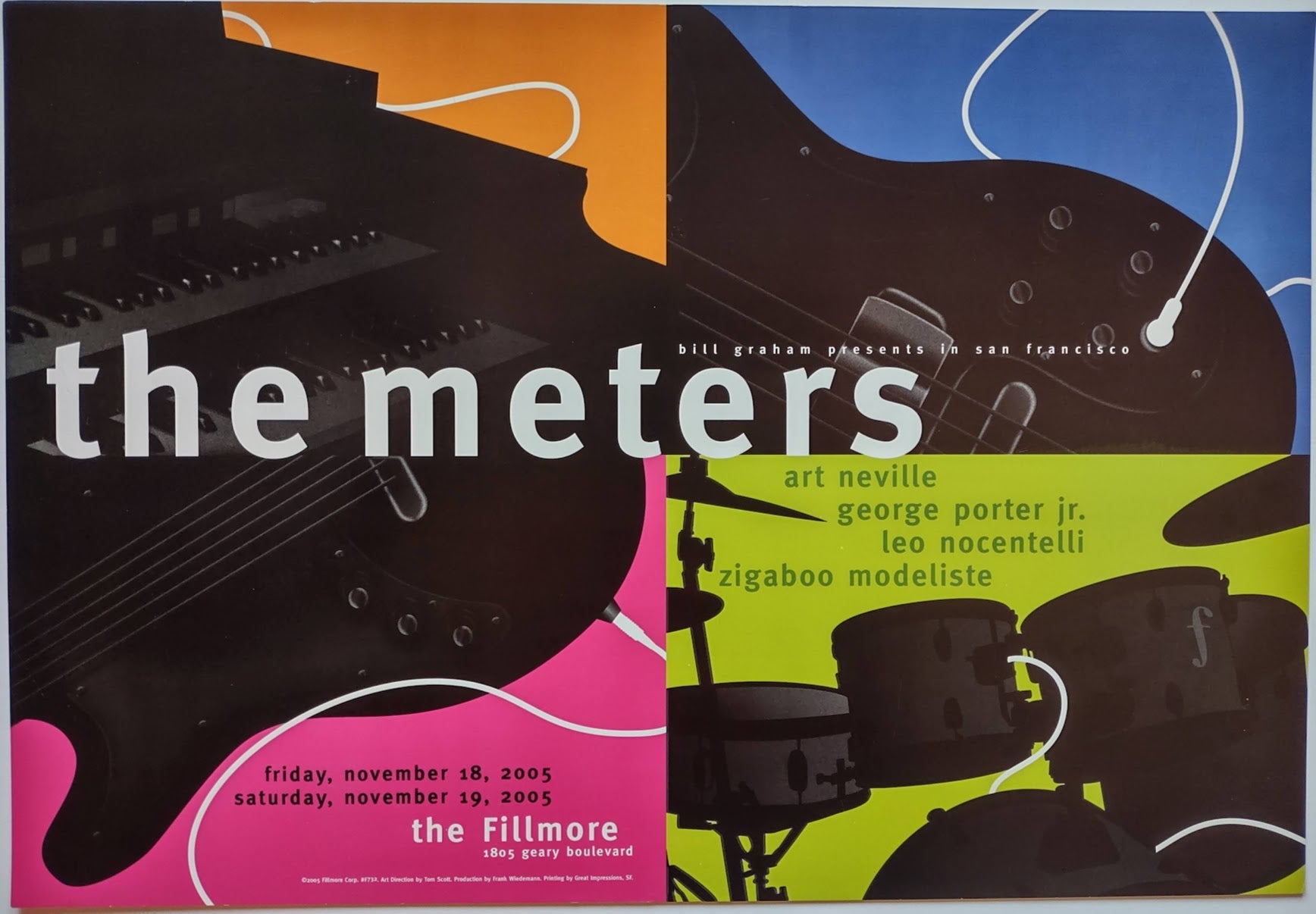 F732 The Meters, Art Neville, George Porter Jr, The Fillmore by Tom Scott - November 18-19, 2005 - San Francisco, Fillmore Gig Print