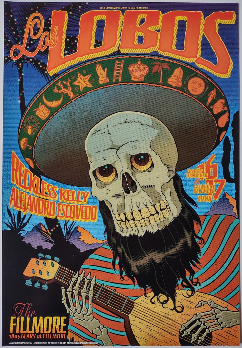 F744 Los Lobos, Reckless Kelly, The Fillmore by Chuck Sperry - December 16-17, 2005 - San Francisco, Fillmore Gig Print