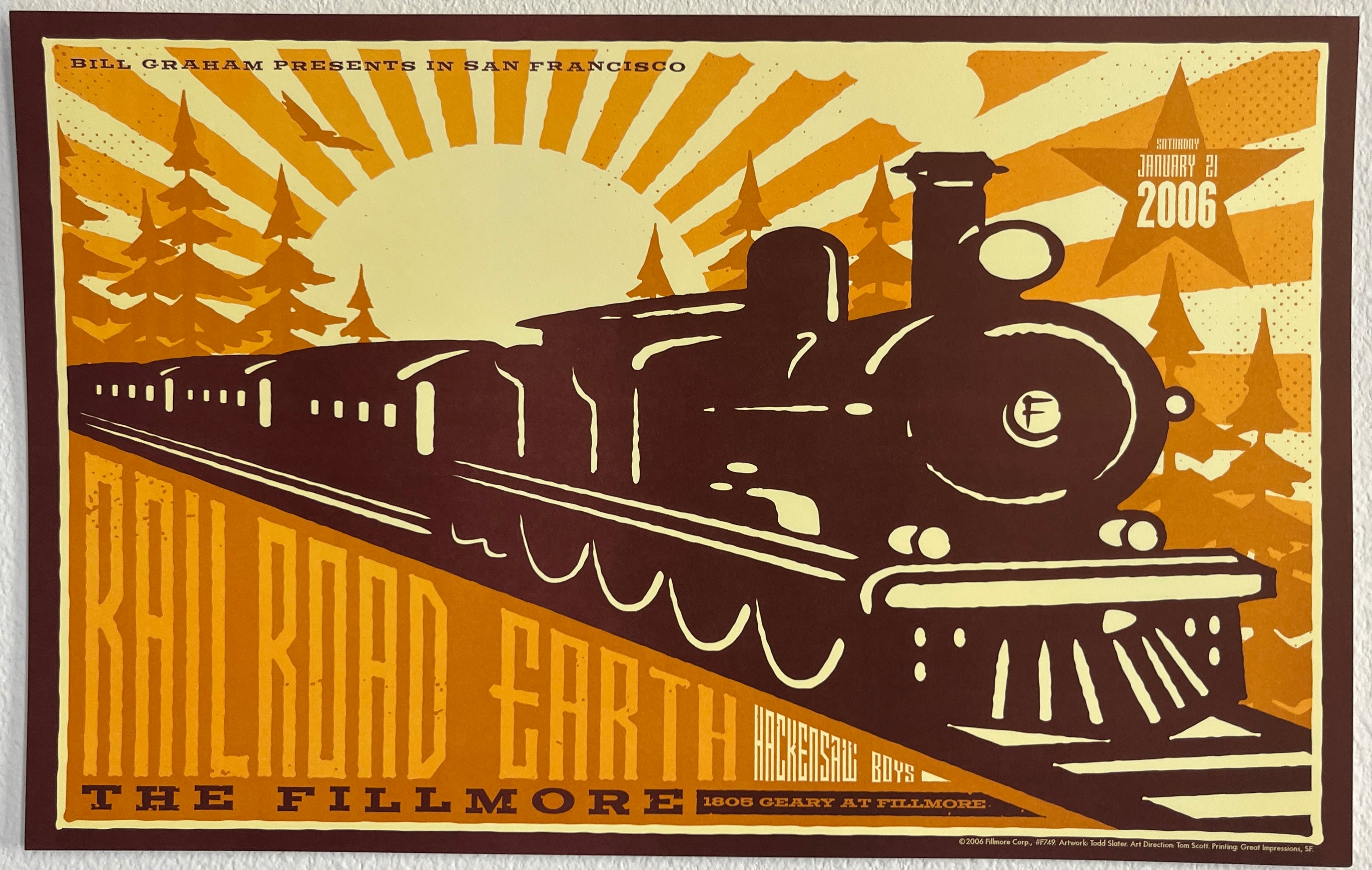 F749 Railroad Earth, Hackensaw Boys, The Fillmore by Todd Slater - January 21, 2006 - San Francisco, Fillmore Gig Print