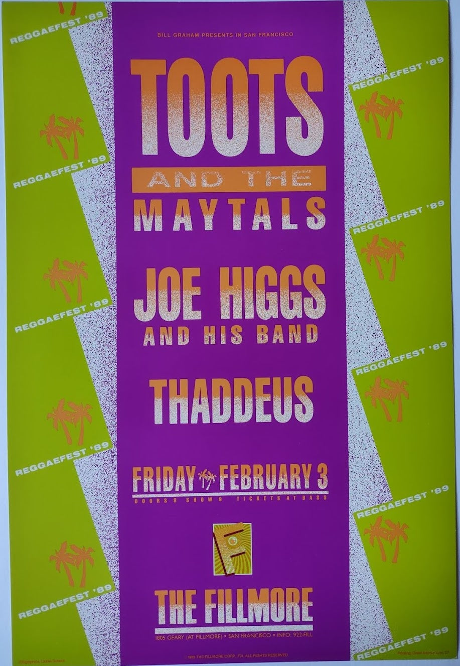 F74 Toots and the Maytals, The Fillmore by Libbie Shock - February 3, 1989 - San Francisco, Fillmore Gig Print