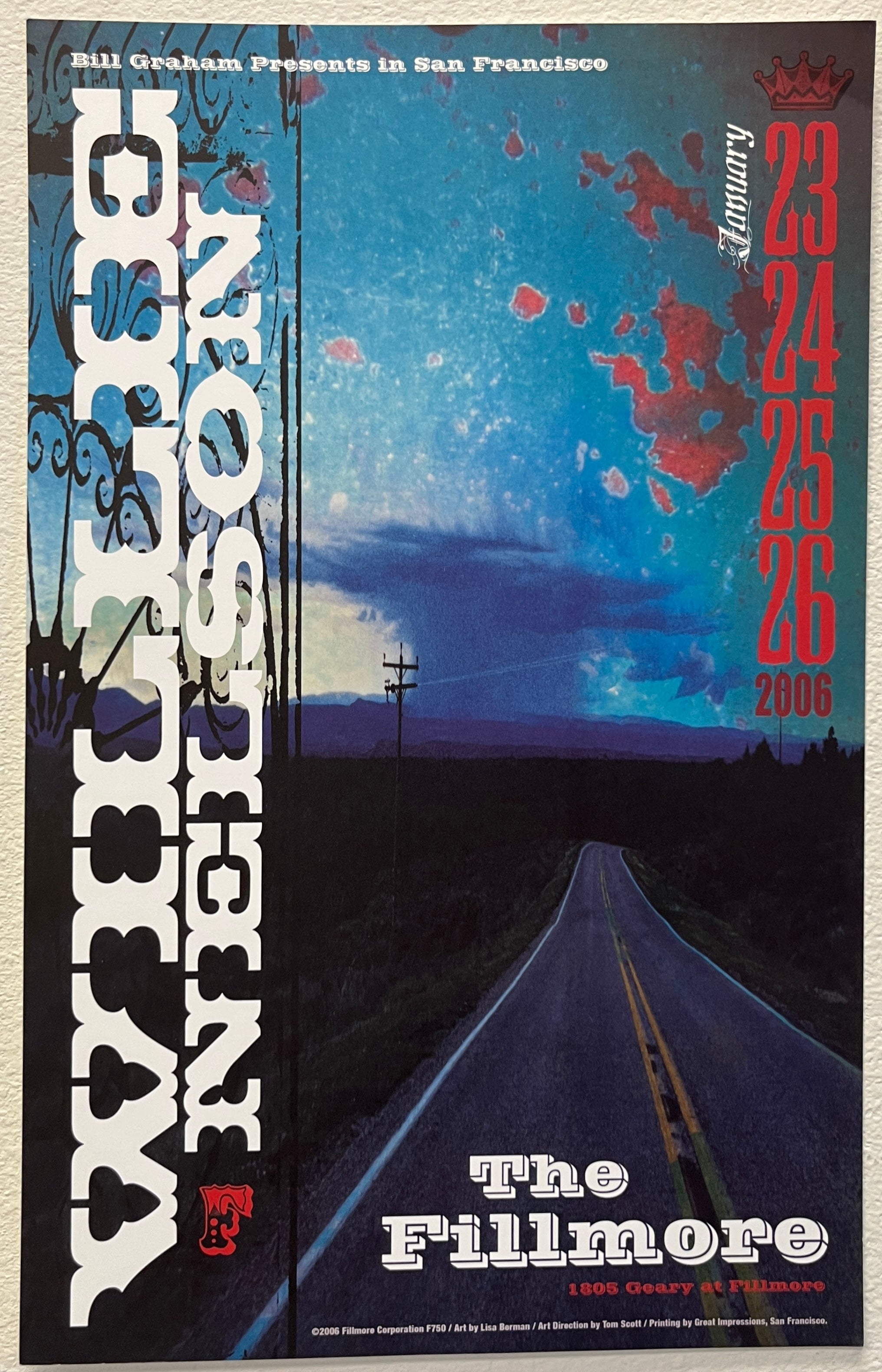 F750 Willie Nelson, The Fillmore by Lisa Berman - January 23-26, 2006 - San Francisco, Fillmore Gig Print