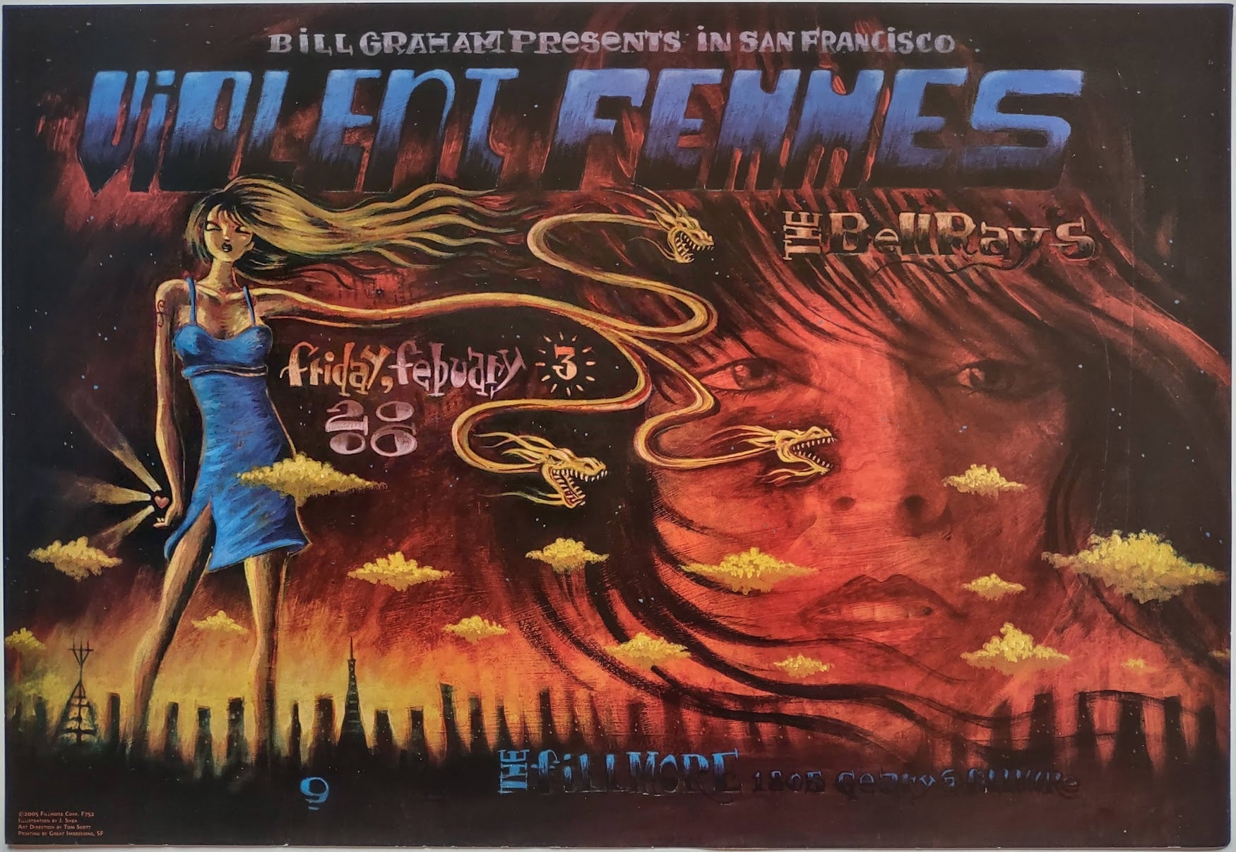F752 Violent Femmes, The Fillmore by J. Shea - February 3, 2006 - San Francisco, Fillmore Gig Print