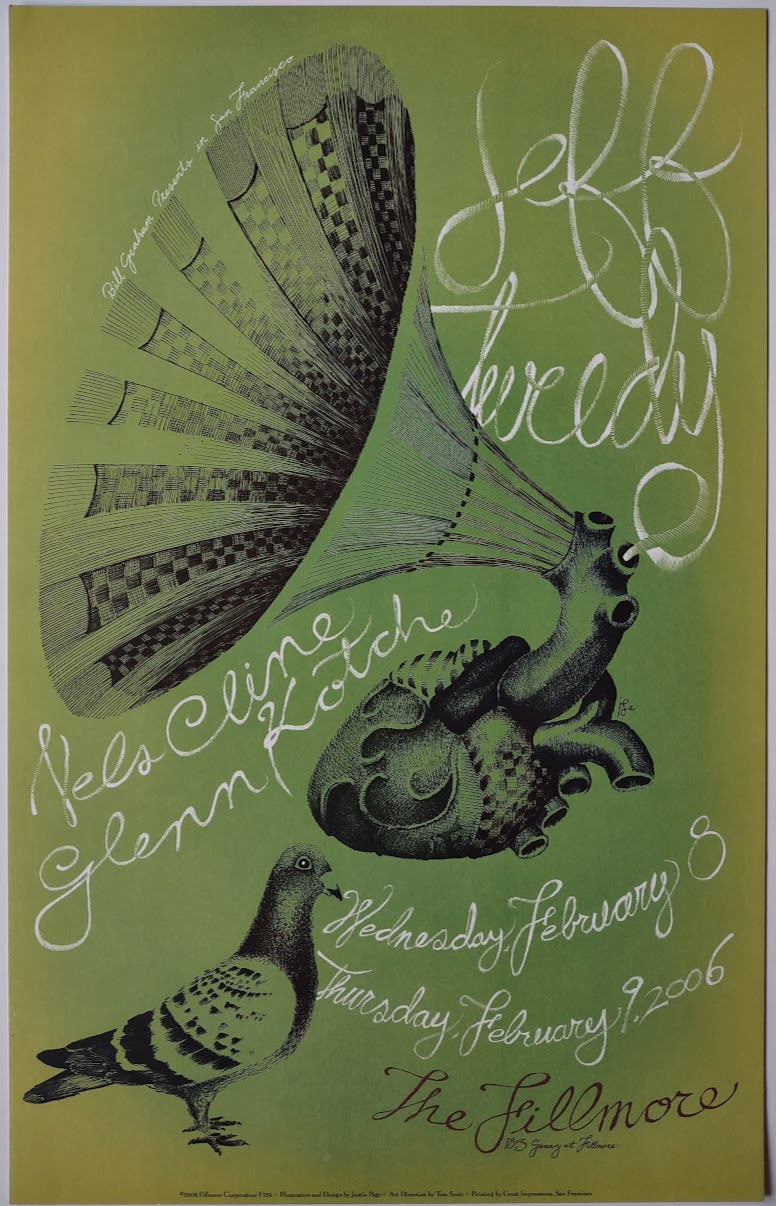 F754 Jeff Tweedy, Nels Cline, Glenn Kotche, The Fillmore by Justin Page - February 8-9, 2006 - San Francisco, Fillmore Gig Print