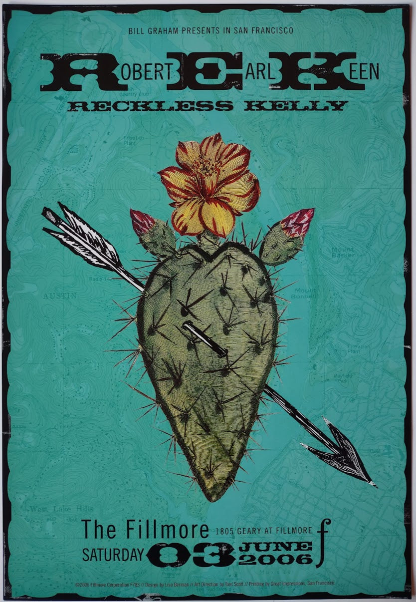 F783 Robert Earl Keen, Reckless Kelly, The Fillmore by Lisa Berman - June 3, 2006 - San Francisco, Fillmore Gig Print